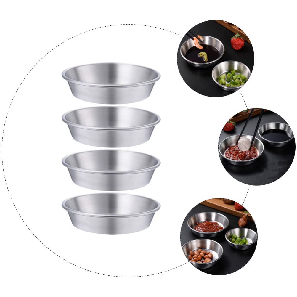 Hemoton 4-Piece Stainless Steel Appetizer Plates - Round Mini Saucers for Side Dishes, Wasabi, Condiments & Dips - Perfect for Sushi, Tapas, Party Snacks & Home Entertaining