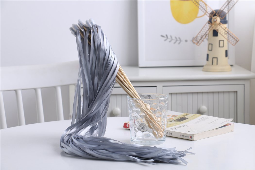 30 Pcs Gray Wedding Ribbon Wands - Elegant Party Decorations for Wedding Ceremony, Bridal Shower, Birthday Party & Anniversary Celebrations