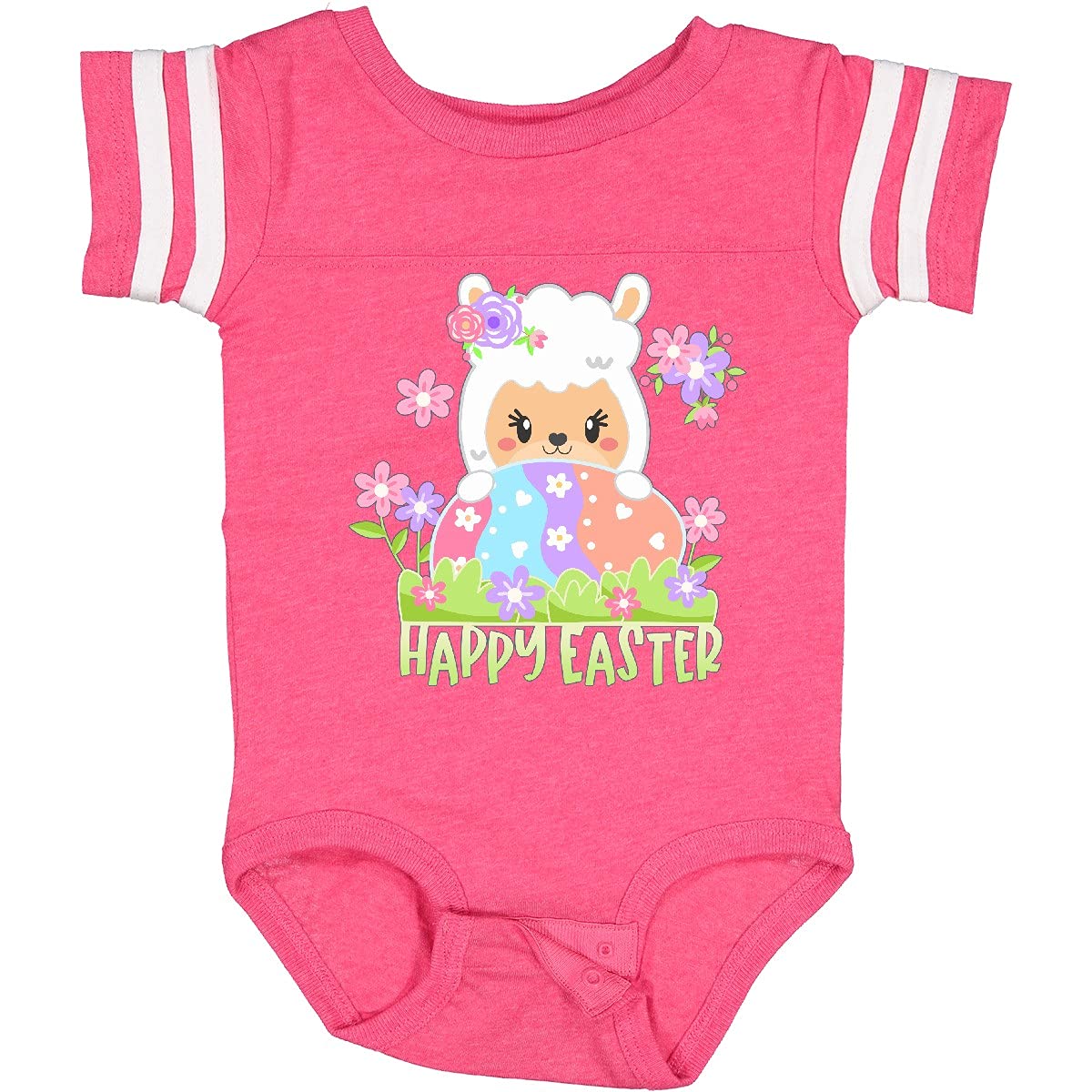 Inktastic Happy Easter Llama with Spring Flowers and Egg Baby Bodysuit - Cute Easter Outfit for Infants, Toddler Easter Photo Shoot, Spring Baby Shower Gift