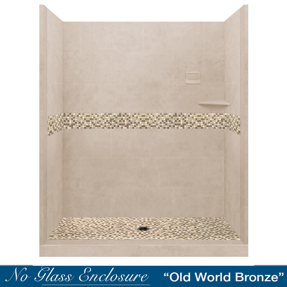 60 Alcove Brown Sugar Sistine Stone & Roma Mosaic Accent Tile - DIY Shower Remodel Kit for Bathroom Renovation | Waterproof Peel and Stick Backsplash for Tub Surround & Kitchen Backsplash