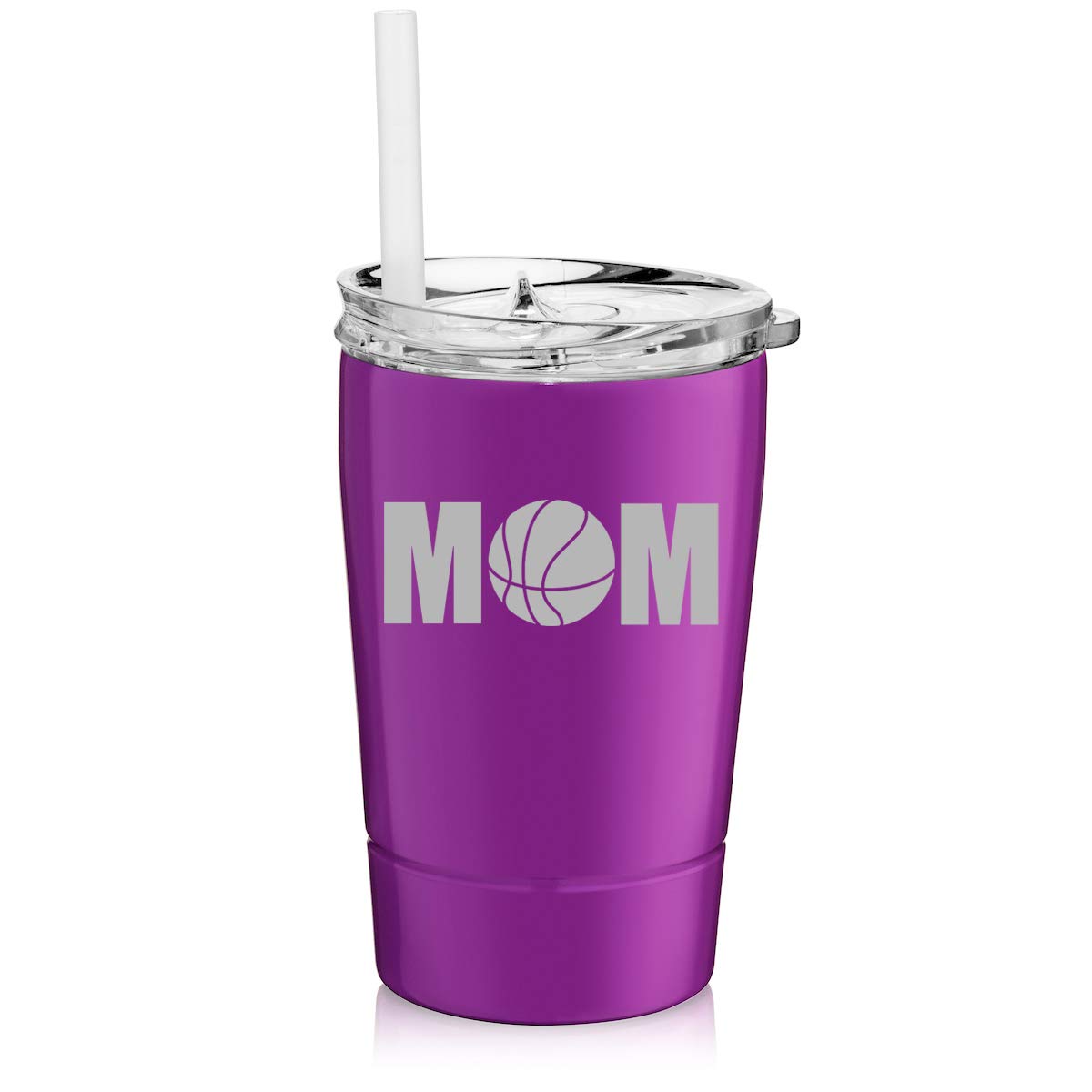 12 oz Stainless Steel Vacuum Insulated Tumbler with Straw - Double Wall Insulated Coffee Travel Mug for Hot & Cold Drinks - Basketball Themed Purple Gift for Moms - Perfect for Office, Gym, Hiking & Daily Commute