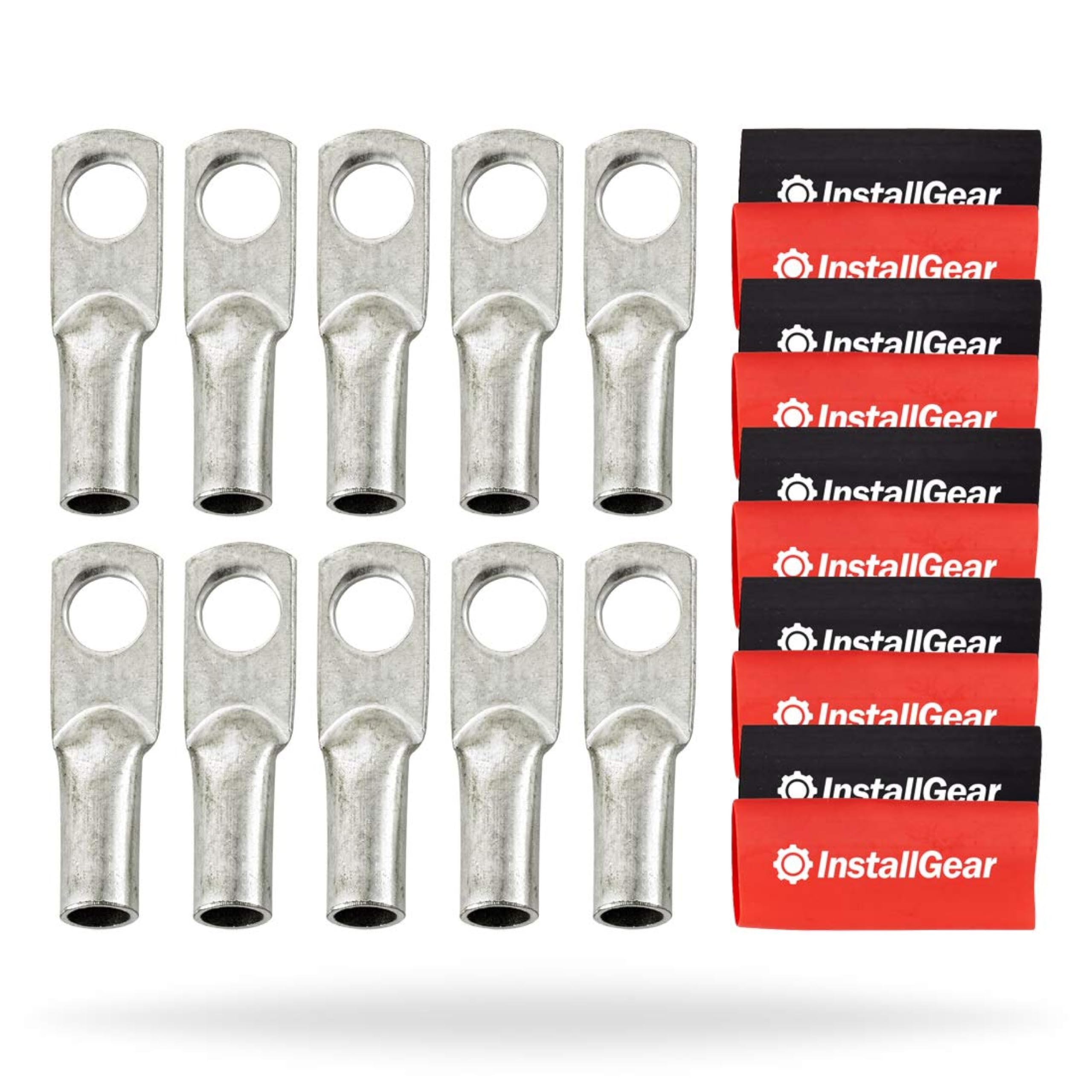 InstallGear AWG Tinned Pure Copper Ring Terminals with Heat Shrink - 10-Pack 8 Gauge Wire Connectors for Marine, Automotive & Solar Electrical Systems