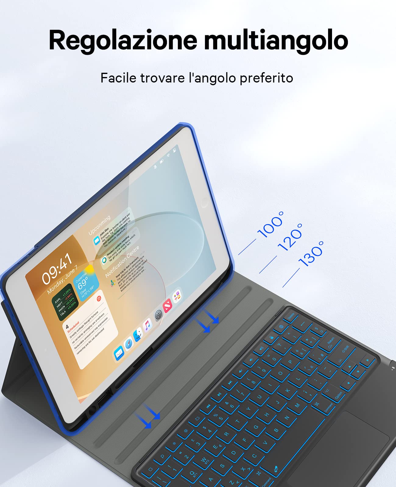 Earto Bluetooth Keyboard for iPad 9th/8th/7th Generation 10.2 Inch & iPad Pro Air 3/10.5 - Backlit Touchpad Keyboard with 7 Colors & Dual BT Channels (Black) - Perfect for Work, Study, and Travel