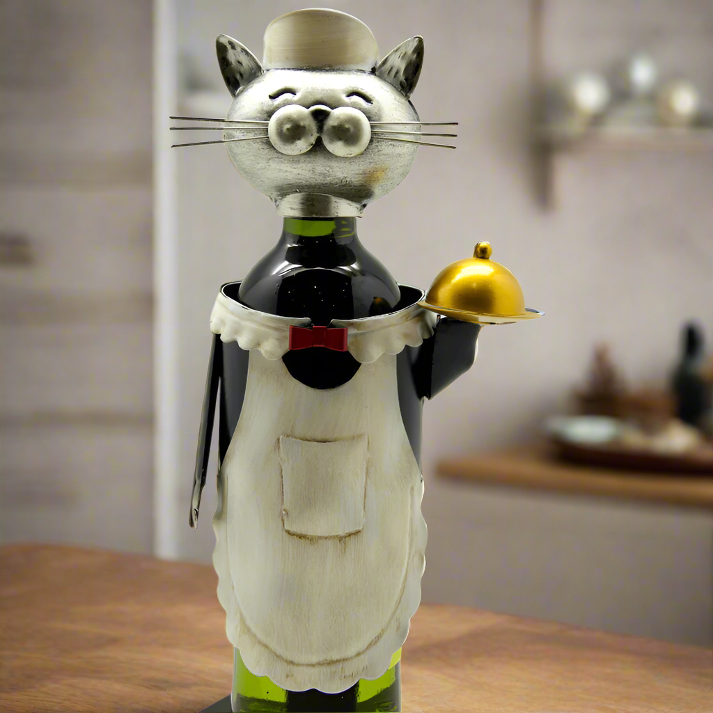 Stainless Steel Cat Wine Bottle Holder - Elegant Waitress Design for Kitchen, Bar & Party Decor - Perfect Gift for Wine Lovers & Cat Enthusiasts