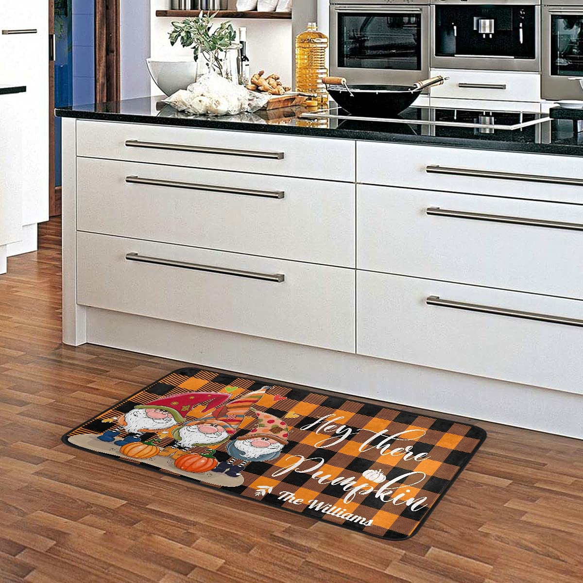 Custom Fall Kitchen Rugs Non-Slip - Buffalo Plaid Thanksgiving Mat for Farmhouse Decor (39