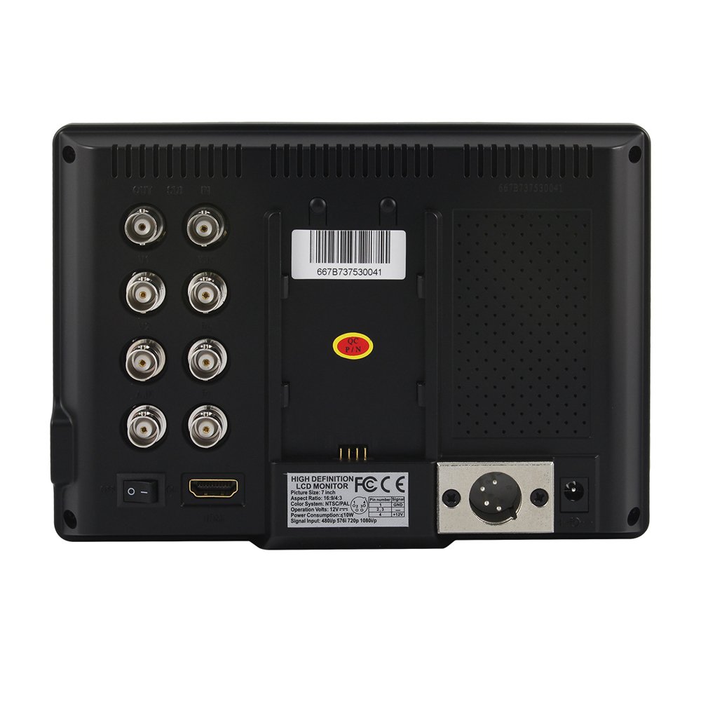 LILLIPUT 7 Inch 667/S HD Camera Monitor with HDMI, YPbPr, AV1/AV2, HD-SDI Input/Output | Color TFT LCD Display | Compatible with F-970 & QM91D Battery Plates | Includes Mini Stand Base & Sun Shade Cover | Perfect for DSLR Filmmaking, Video Production & On-Set Monitoring