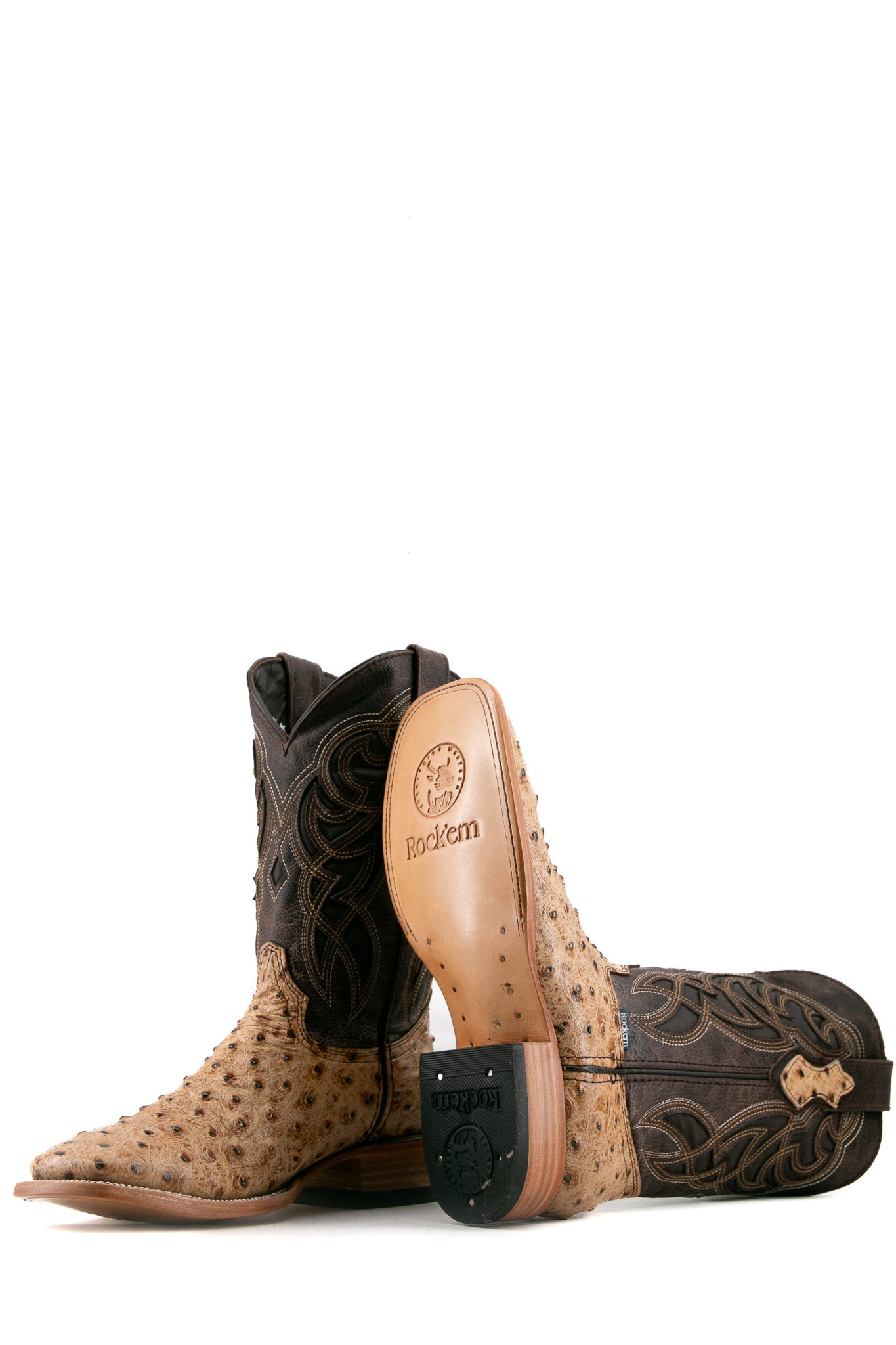 Premium Ostrich Leather Square Toe Cowboy Boots for Men - Western Style Rodeo & Ranch Work Boots - Perfect for Country Dancing, Horseback Riding & Outdoor Adventures