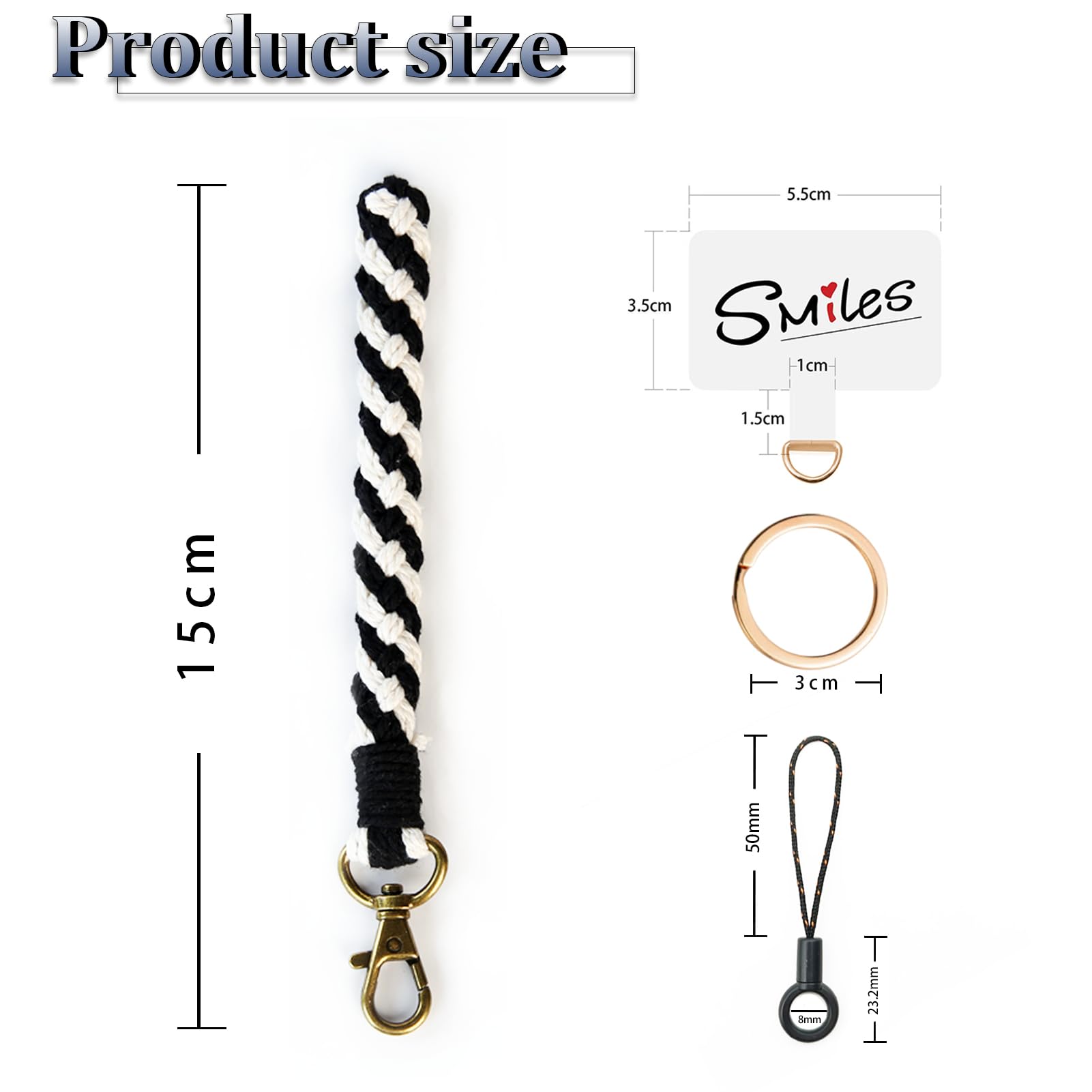 Boho Macrame Phone Wrist Strap - Anti-Loss Phone Bracelet with Tether Tab for iPhone & Android (Black & White, 2-Pack) | Perfect for Travel, Shopping & Outdoor Activities