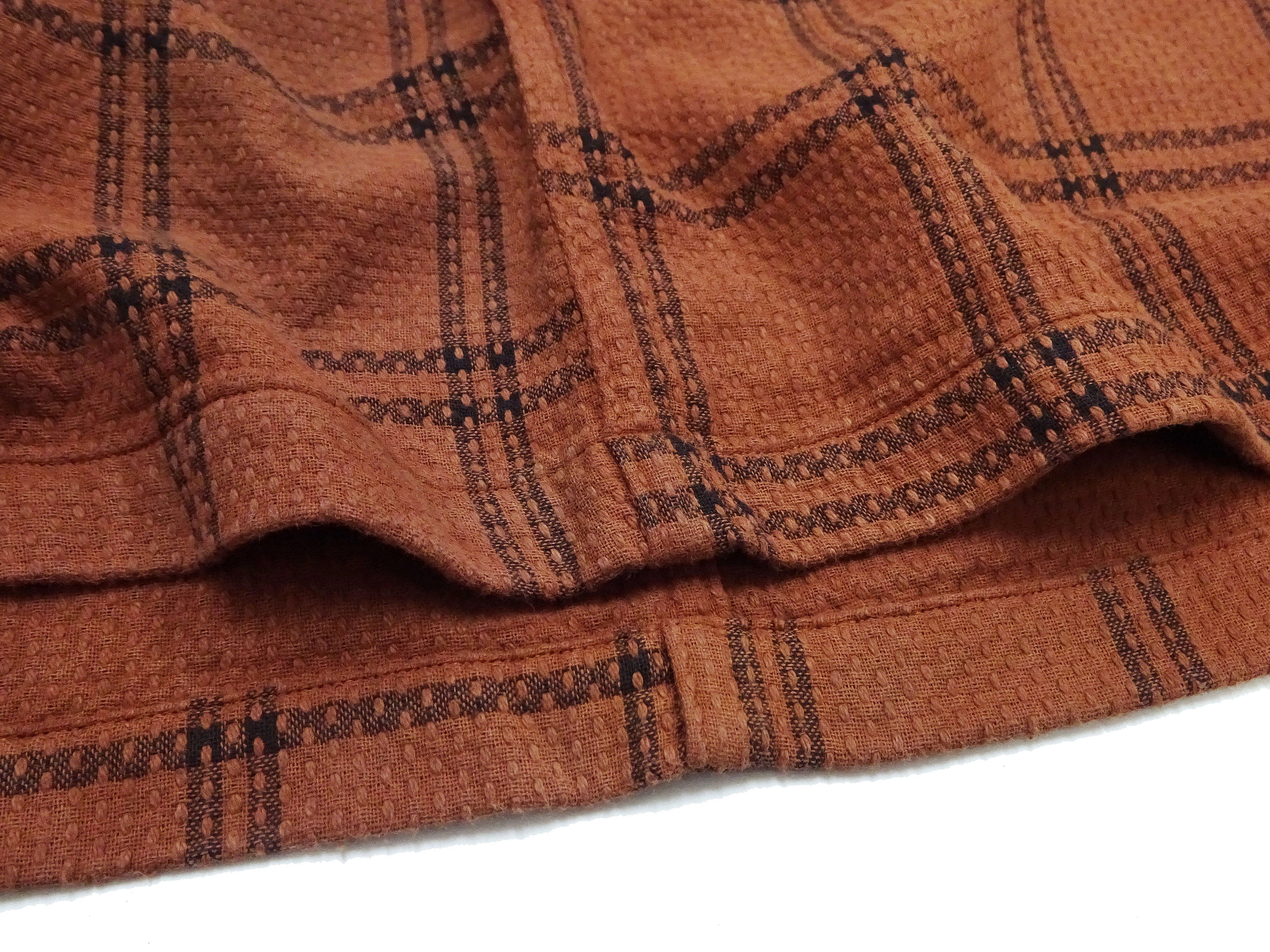 Studio D'artisan Men's Sashiko Casual Shirt - Short Sleeve Plaid Button Up Shirt with Resort Collar in Natural Dye Brown (5690) | Perfect for Summer Outings, Beach Vacations & Casual Wear