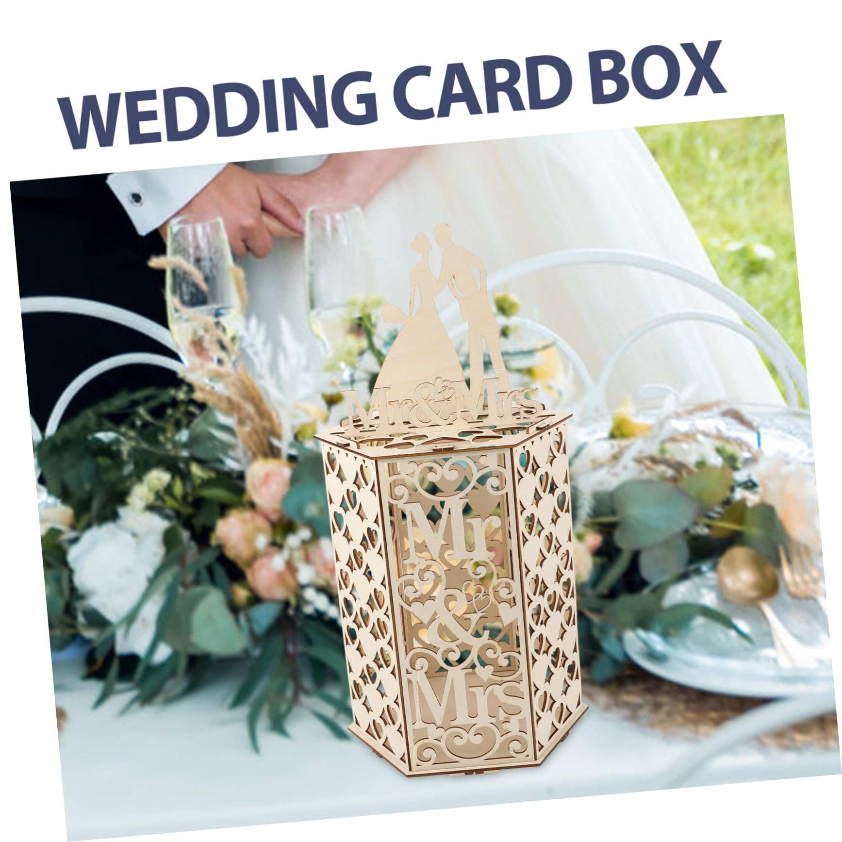 PRETYZOOM Wooden Wedding Card Box - Elegant Card Holder for Greeting Cards, Invitations & Envelopes - Perfect for Weddings, Bridal Showers & Special Events