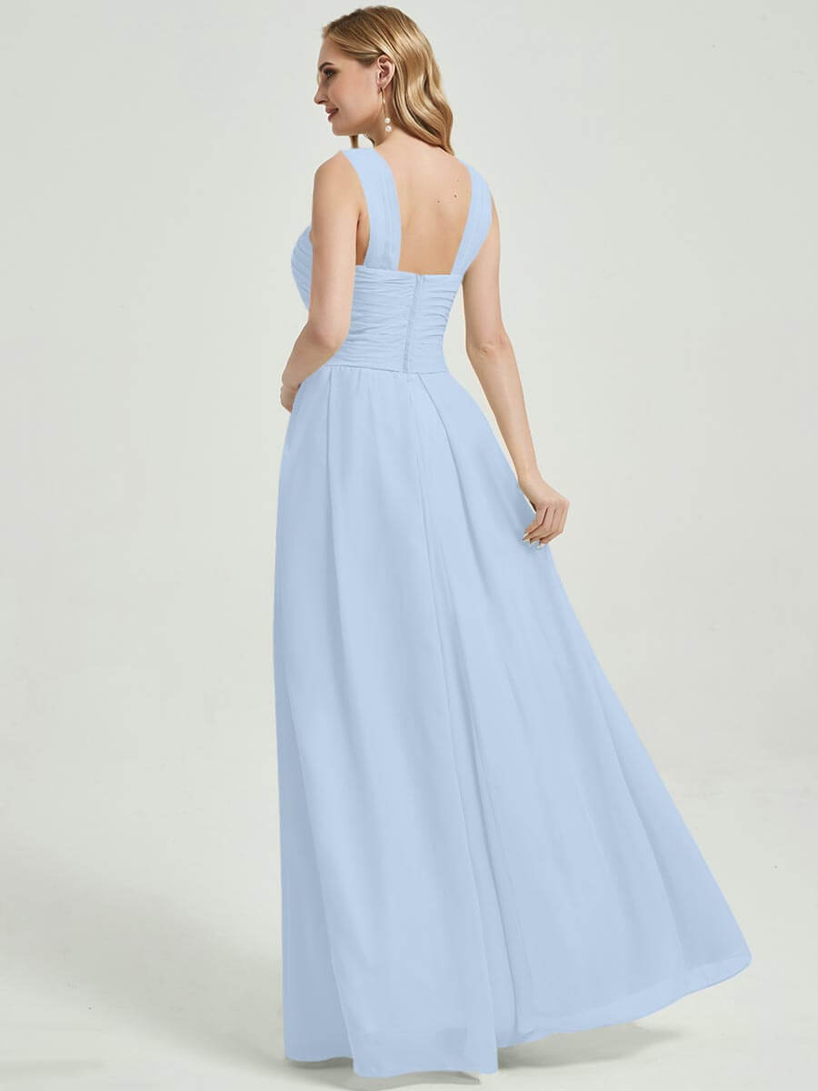 Elegant Cornflower Blue V-Neck A-Line Floor-Length Chiffon Bridesmaid Dress for Weddings & Formal Events