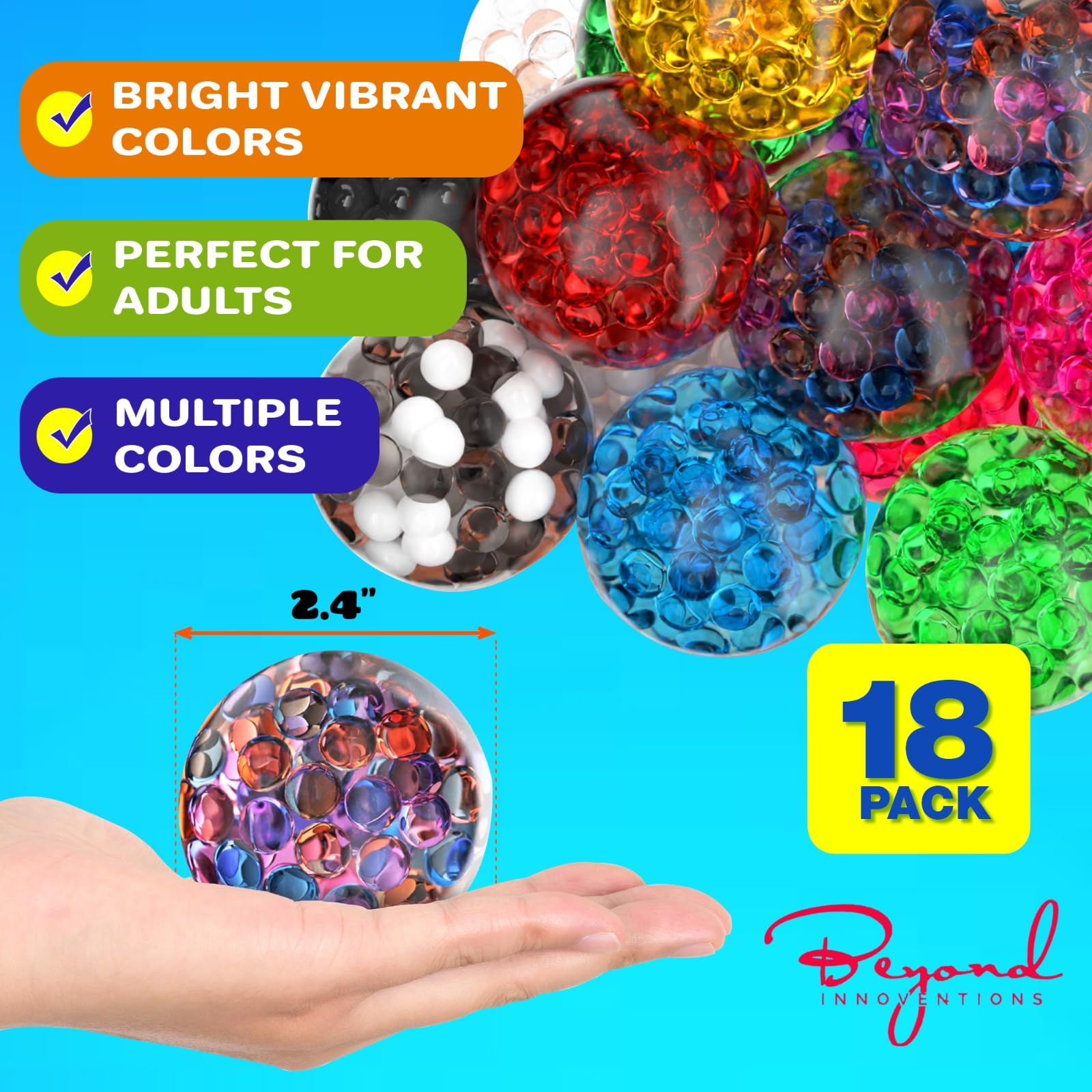 18-Pack Stress Relief Balls for Adults - Squishy Sensory Toys, Anxiety & ADHD Calming Tools, Party Favors & Goody Bag Stuffers - Perfect for Office, Classroom, Therapy & Autism Support