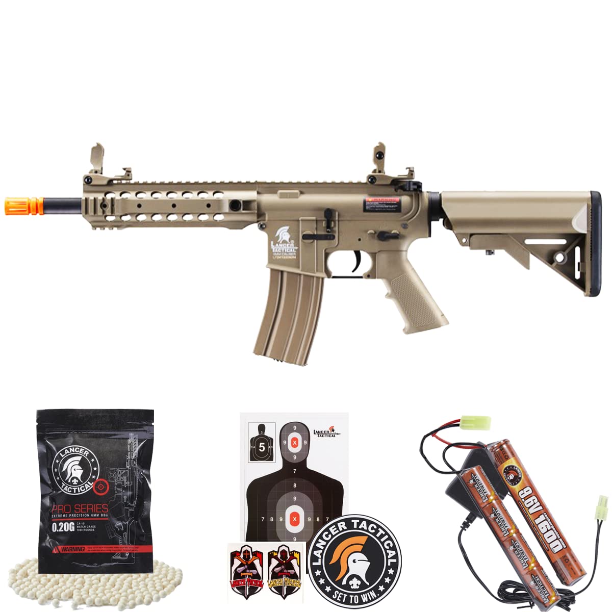 Lancer Tactical Gen 2 CQB 350 FPS Airsoft M4 AEG Rifle - High Performance Nylon Polymer AEG with 1000 Rounds 0.20g BBs, 1600mAh NiMH Battery & Wall Charger - Perfect for Airsoft Battles, Training & Tactical Games