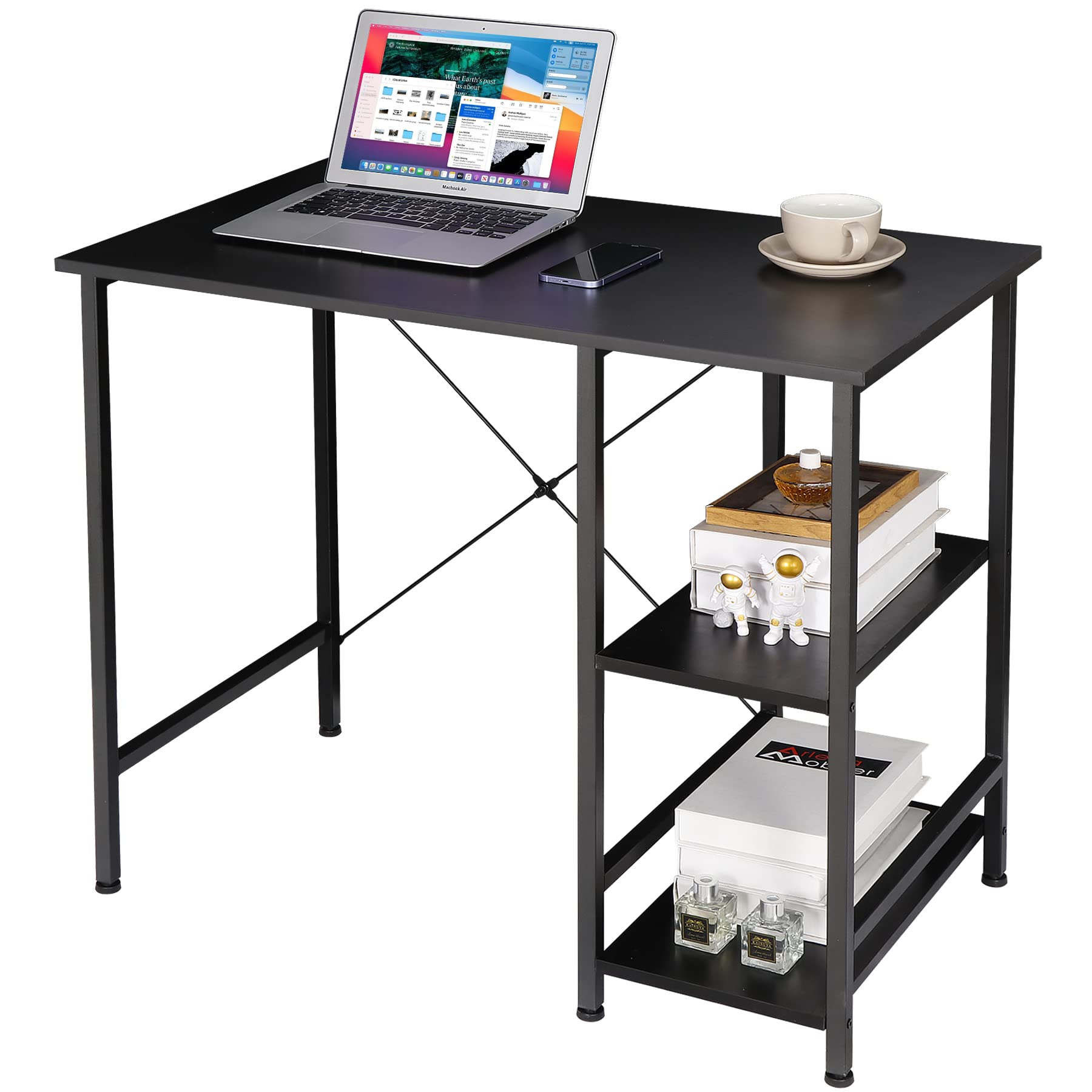 ZenStyle 36Inch Small Computer Desk with Storage Shelves - Compact Home Office Writing Desk, Reversible Under Desk Shelves for Small Spaces, Black - Perfect for Apartments, Dorms & Workspaces