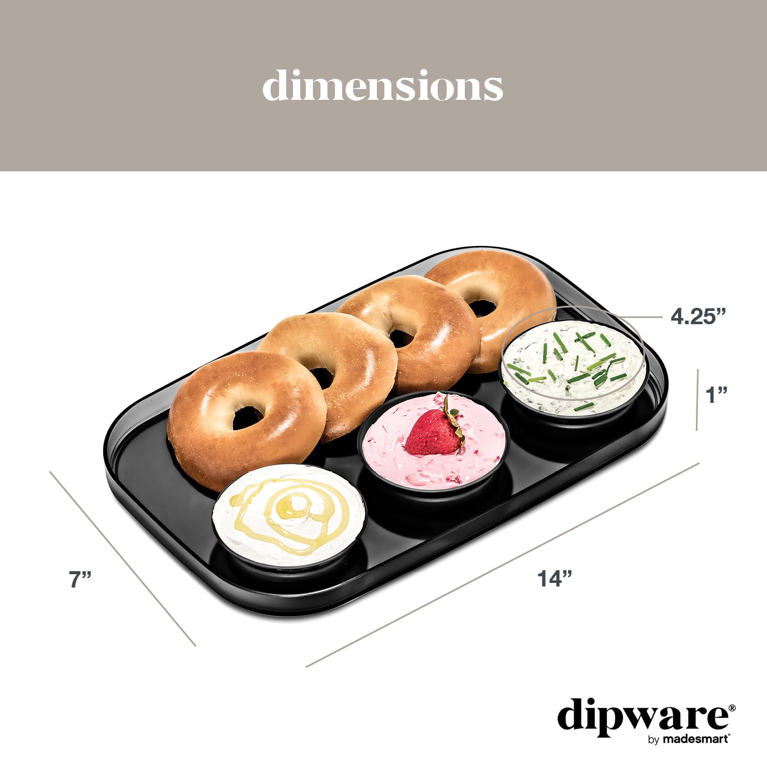 Madesmart 3-Bowl Serving Tray for Appetizers, Snacks & Party Food - Reusable Collapsible Removable Multipurpose Bowls - Translucent Carbon Design - Perfect for Entertaining, Picnics & Home Organization