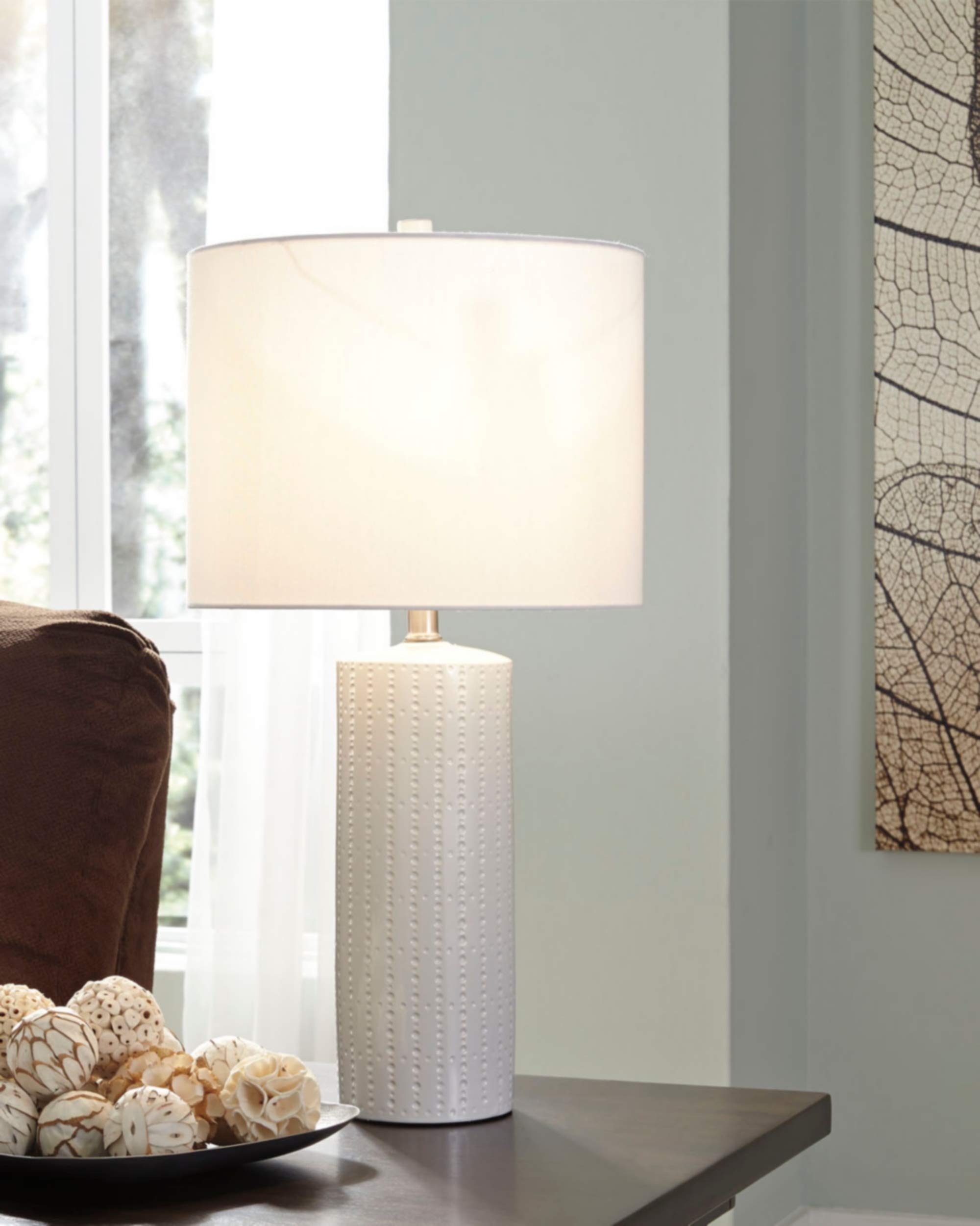 Signature Design by Ashley Steuben Textured Ceramic Table Lamp Set of 2 - 25 Inch White Modern Home Decor for Living Room, Bedroom & Office Lighting