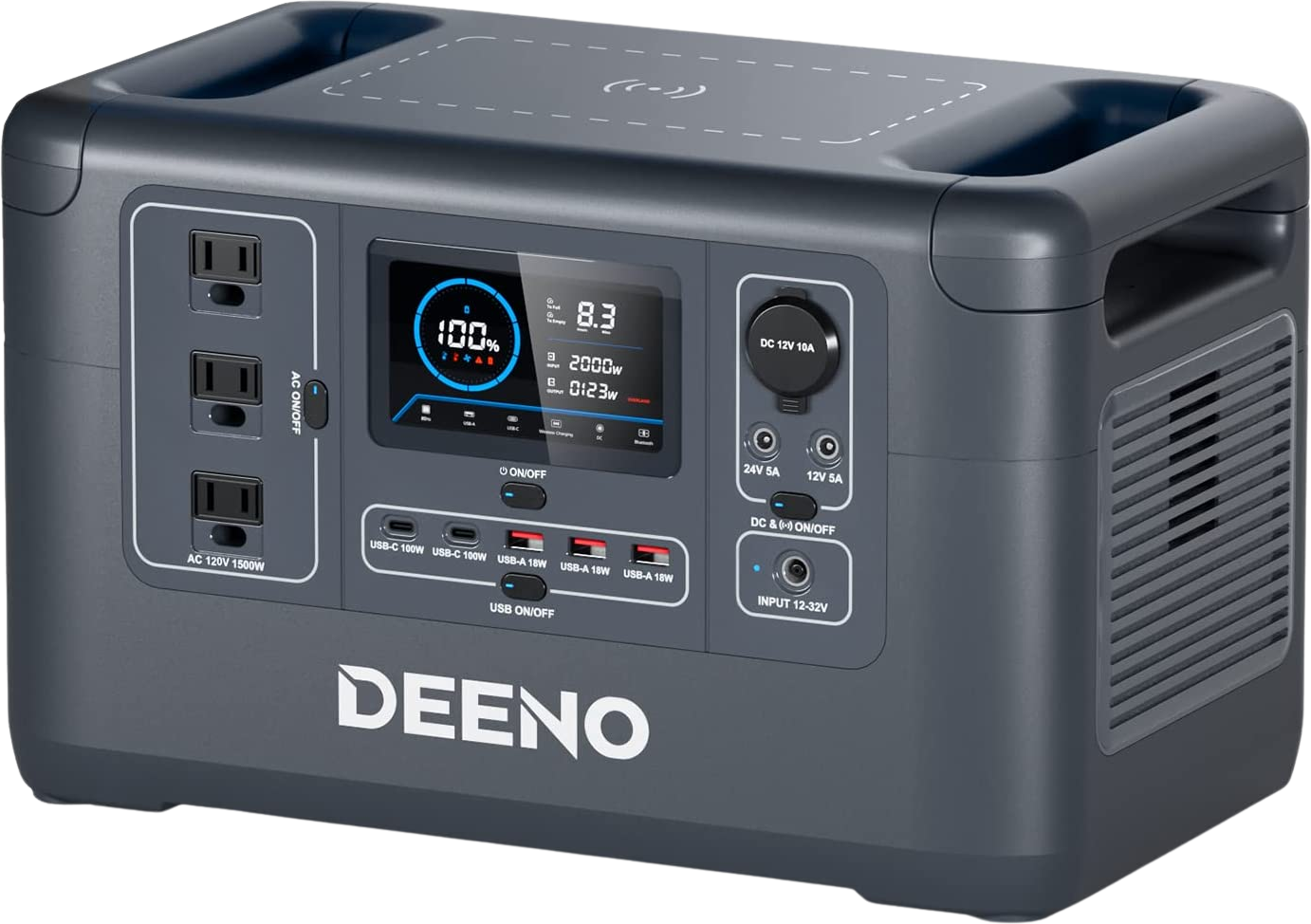 Deeno X1500 Portable Power Station 1036Wh 1500W LiFePO4 Battery - Solar Generator for Camping, RV, Emergency Backup & Off-Grid Power Supply