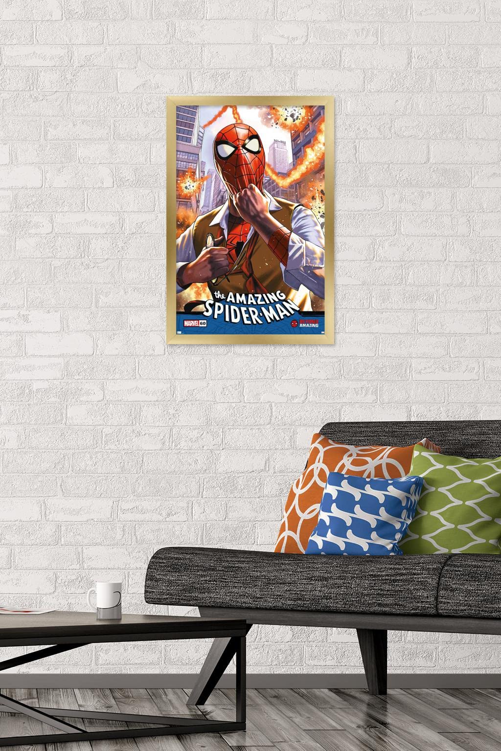 Marvel Comics Spider-Man: Beyond Amazing Quick Change Cover Wall Poster - 22.4x14.7 Inches Gold Framed Version - Perfect for Home Decor, Office & Marvel Fan Gifts