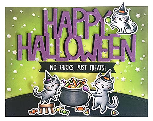 Lawn Fawn Purrfectly Wicked 3”x4” Clear Stamp Set & Coordinating Dies Bundle (LF2666 + LF2667) - Perfect for Card Making, Scrapbooking, and DIY Paper Crafts