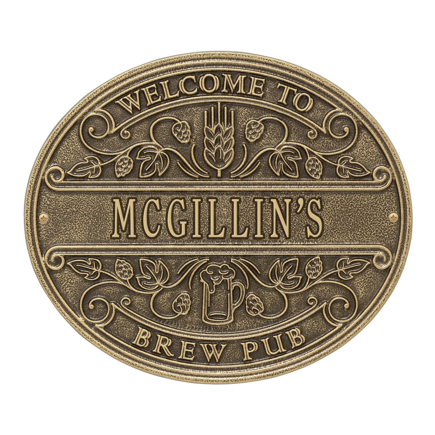 Whitehall Custom Brew Pub Welcome Plaque - 13”W x 11”H Personalized Sign for Bars, Pubs & Home Breweries - Perfect for Entrance Decor & Gift Giving