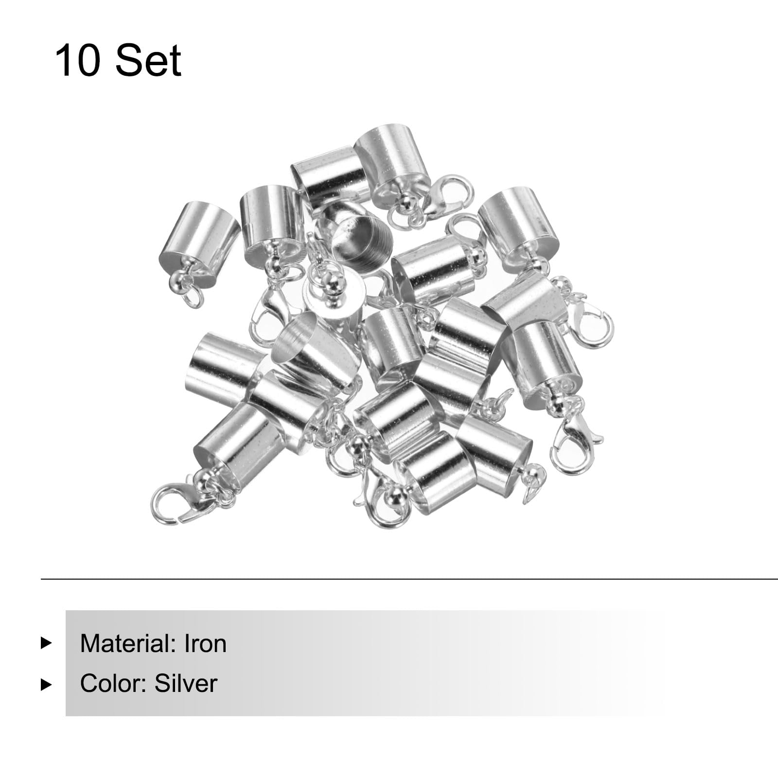 10Pcs Silver MECCANIXITY Cord End Caps 9.5mm - Barrel Beads for Kumihimo, Leather, Ribbon Jewelry Making - DIY Necklace & Craft Clasps - Perfect for Bracelets, Keychains & Handmade Accessories