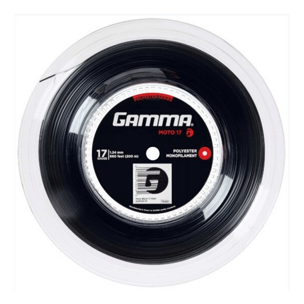 Gamma AMP Moto 17/1.24 Tennis String Reel (Black) | Premium Tennis String for Durability & Control | Perfect for Competitive Play & Stringing Machines