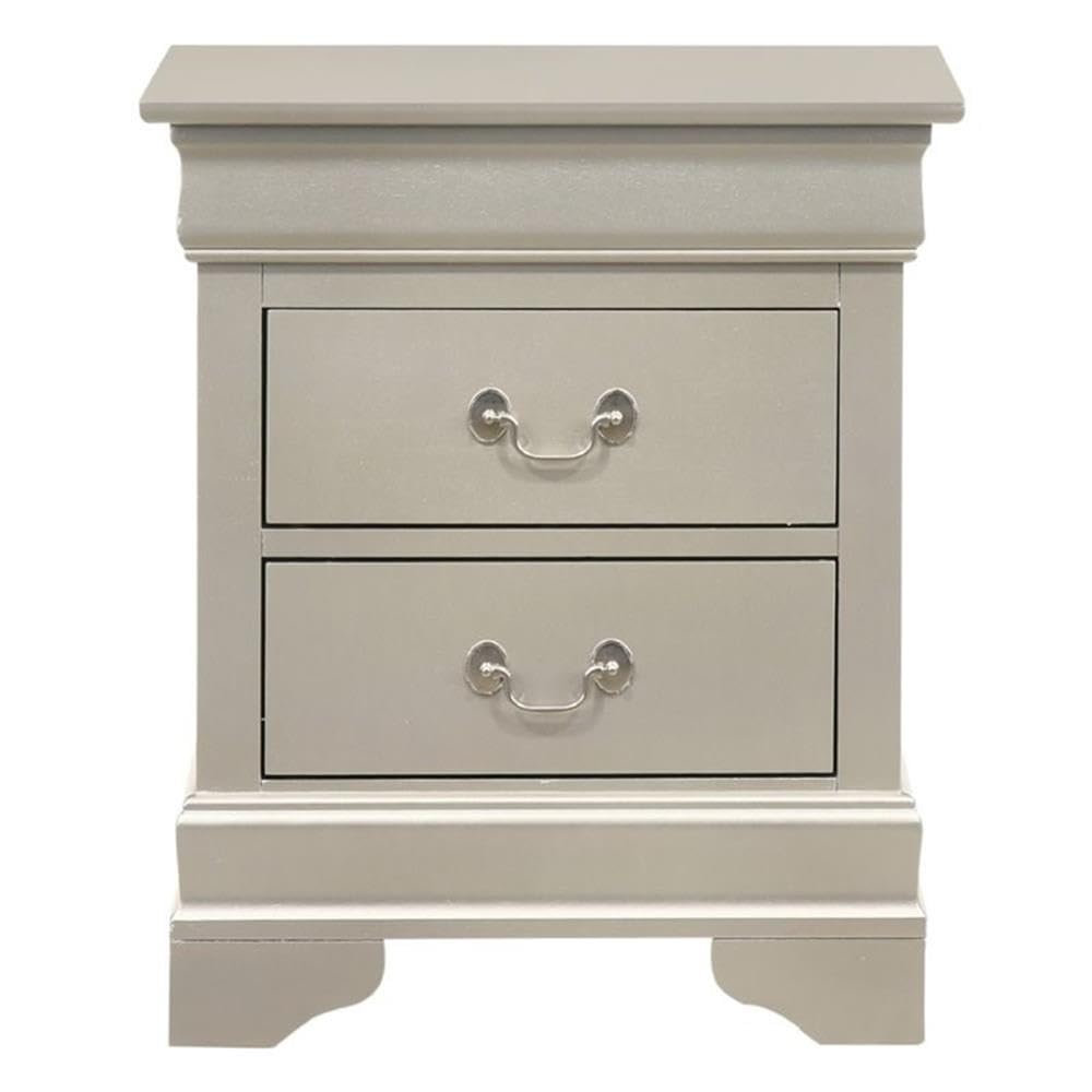 Glory Furniture Louis Phillipe 2-Drawer Nightstand in Silver Champagne - Elegant Bedside Table for Bedroom Decor & Storage