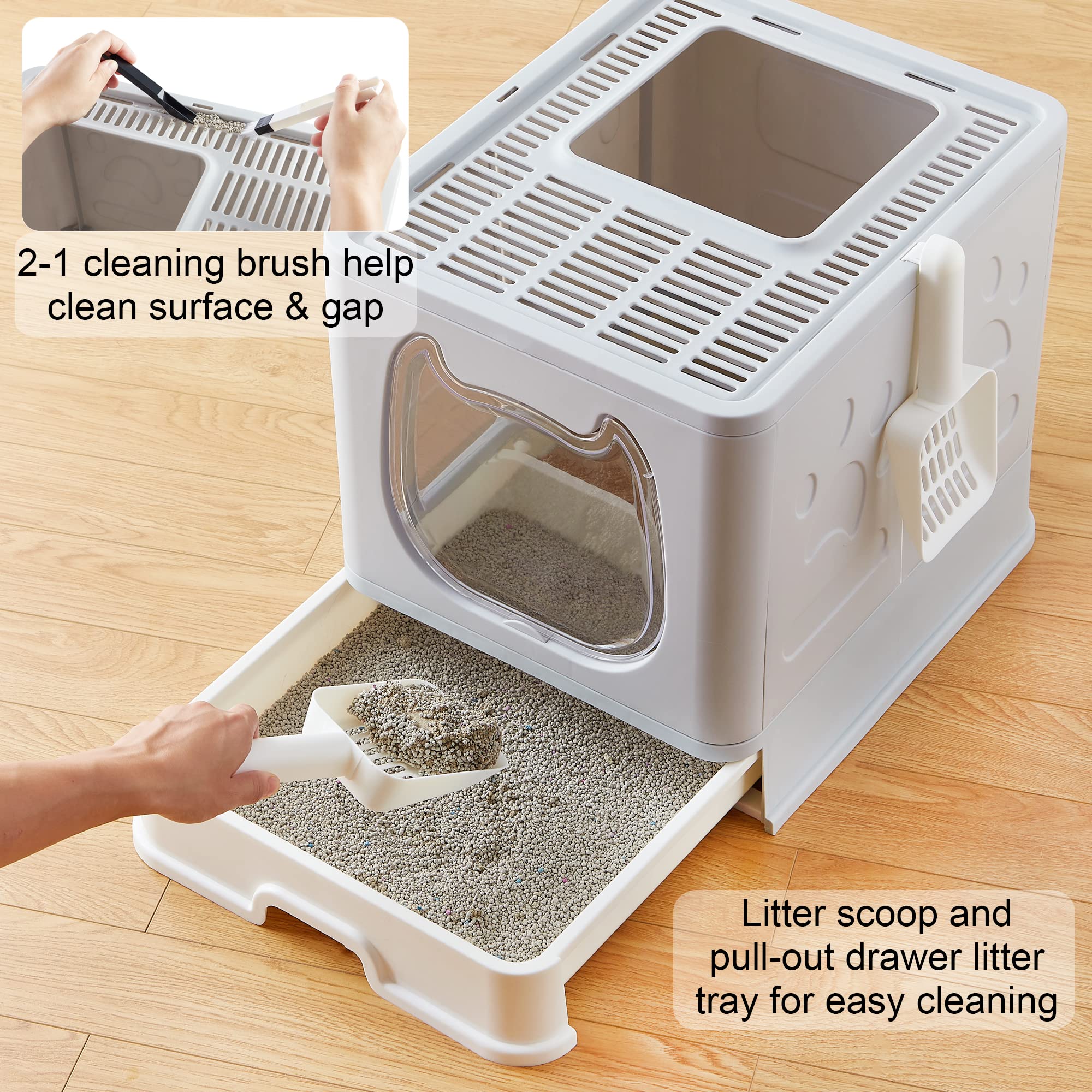 Suhaco Hidden Covered Cat Litter Box Enclosure with Lid - Top Entry Kitty Litter Box for Indoor Cats (Grey) - Perfect for Small Spaces & Odor Control in Apartments