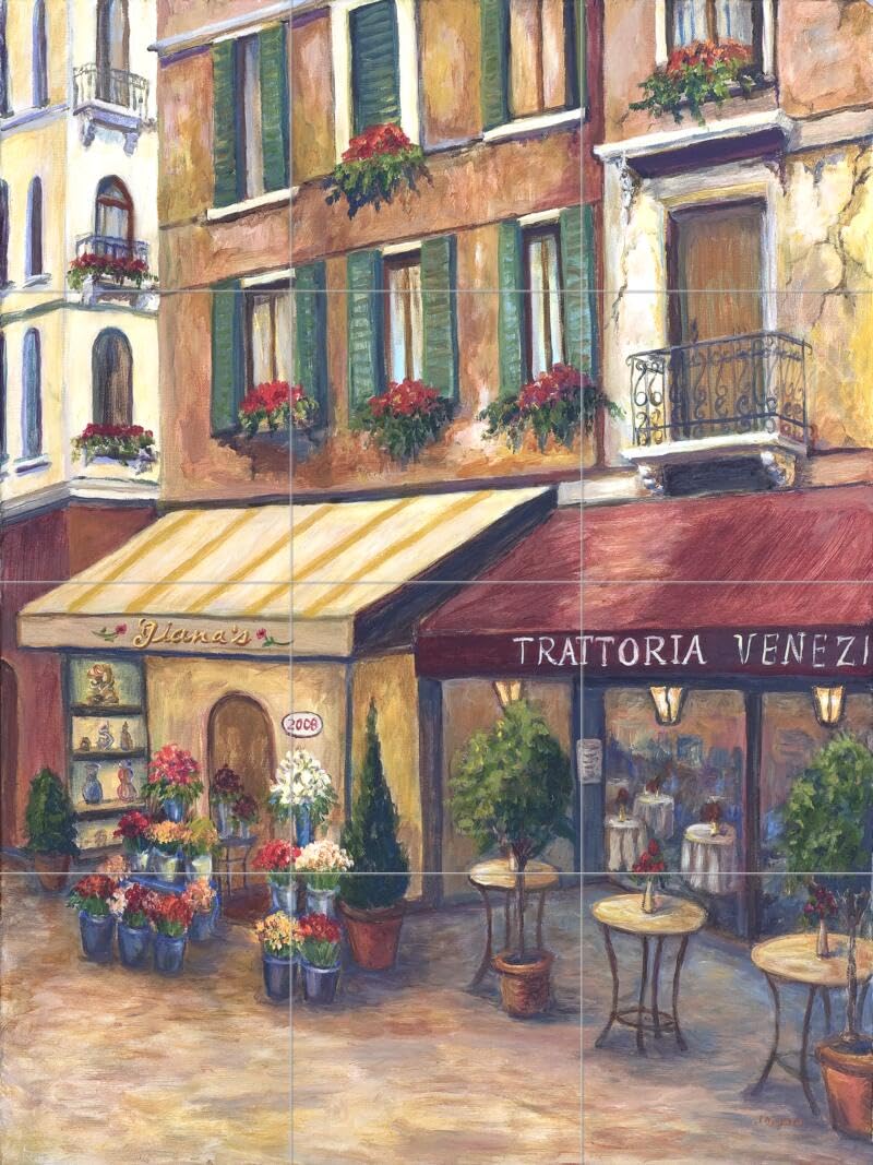 Hand-Painted Ceramic Backsplash Tile Mural - Venice Street Scene Landscape for Kitchen, Bathroom & Shower | Joanne Margosian Art | Perfect for Home Renovation & Mediterranean Style Decor