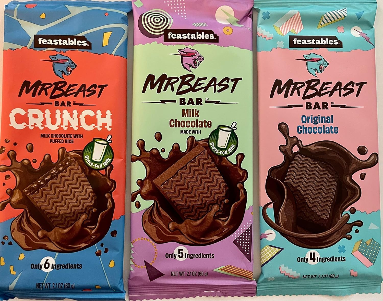 Mr. Beast Chocolate Bars Variety Pack - 3 Pack Bundle with Milk Chocolate Crunch, Original & Milk Chocolate Flavors | Perfect for Snacking, Gifts & Party Favors