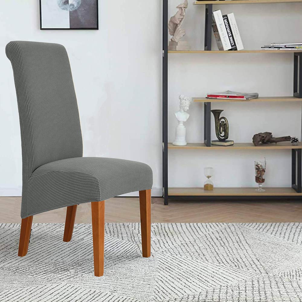 Deisy Dee Stretch XL Oversized Soft Spandex Dining Chair Covers - Washable & Removable Slipcovers for Kitchen & Dining Room (Grey, 2 Pack) - Perfect for Home, Restaurant, and Office Use