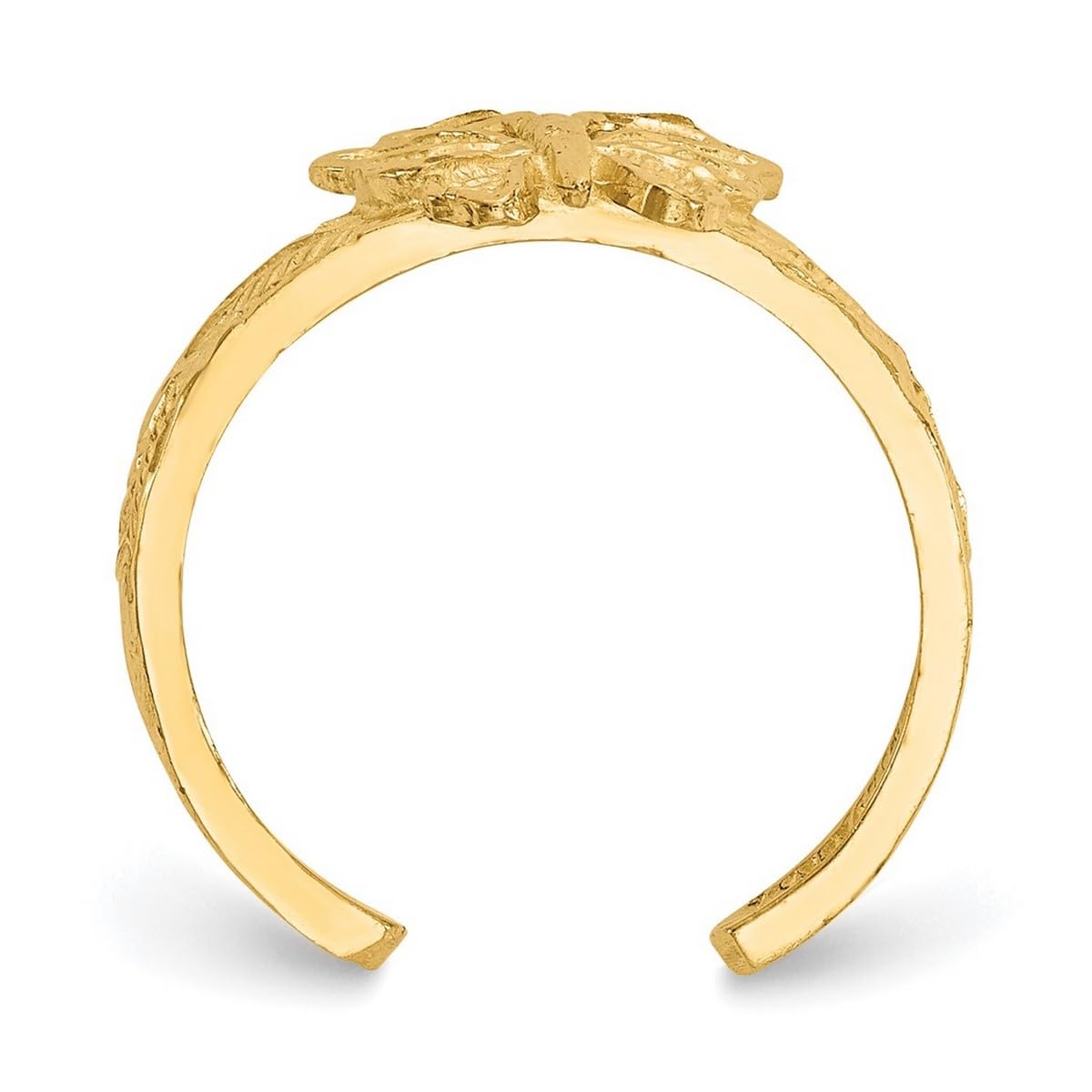 14K Yellow Gold Textured Polished Butterfly Angel Wings Toe Ring for Women - Elegant Foot Jewelry for Beach, Summer & Special Occasions