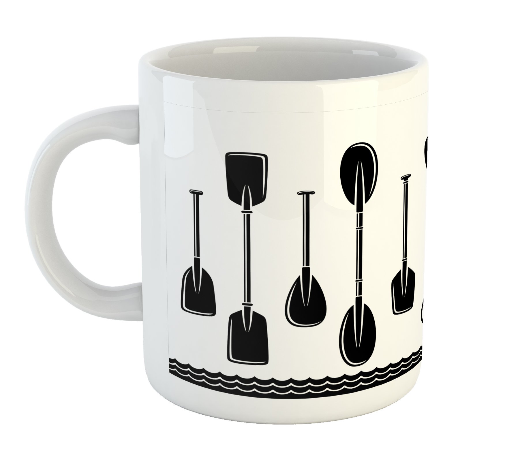 Lunarable Kayak & Oar Design Ceramic Coffee Mug - 11oz Travel Mug for Tea, Water & Hot Drinks - Black & White Printed Cup - Perfect for Camping, Boating & Outdoor Adventures