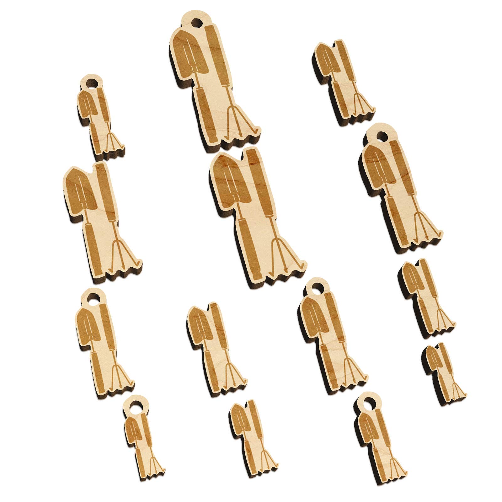 Mini Wooden Gardening Tools Charms - 25mm (7pcs) for DIY Jewelry & Crafts