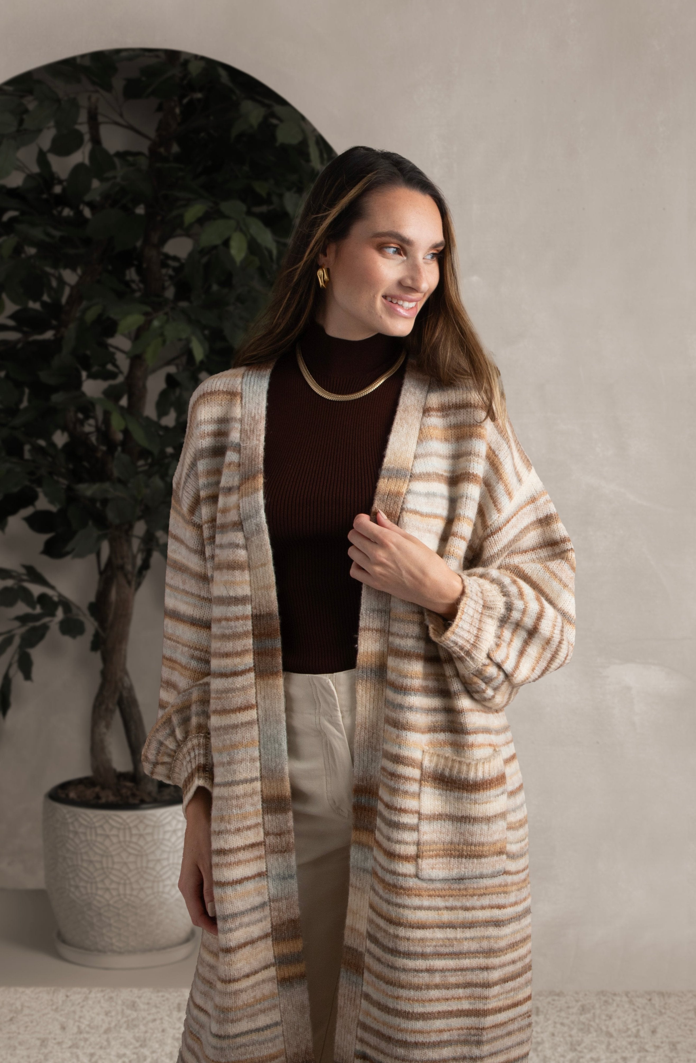 Stylish Horizontal Striped Long Cardigan Sweater for Women - Perfect for Fall Layering & Casual Outfits