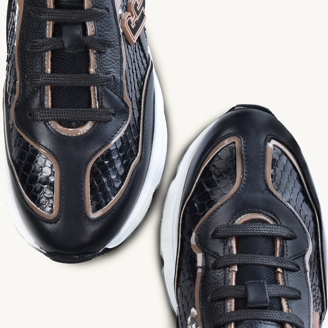 Women's Black Python Print Sneakers - Fashionable & Comfortable A02PBTS for Casual Wear, Work & Outdoor Activities