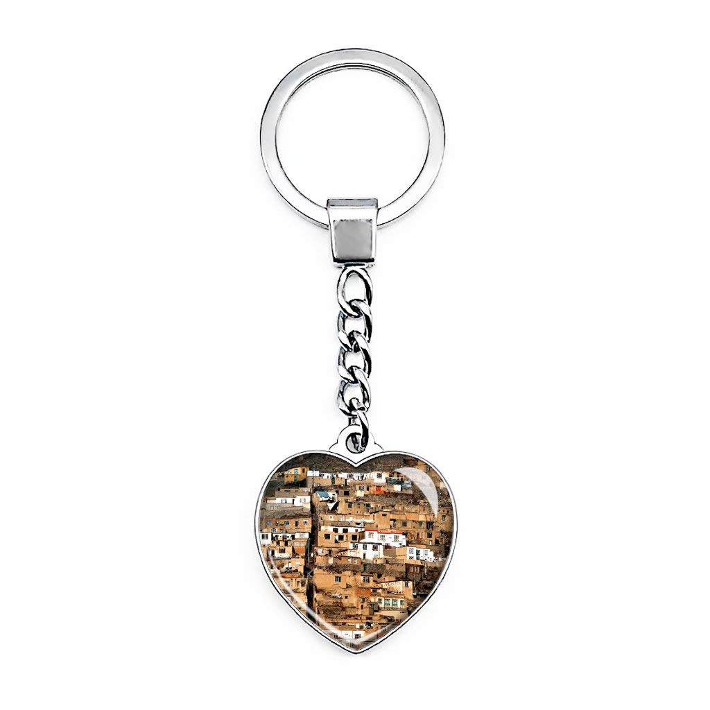 Double Sided Heart-Shaped Crystal Keychain - Afghanistan Souvenir House Key Chain - Travel Gift for Women & Men - Perfect for Backpacks, Luggage Tags & Home Decor