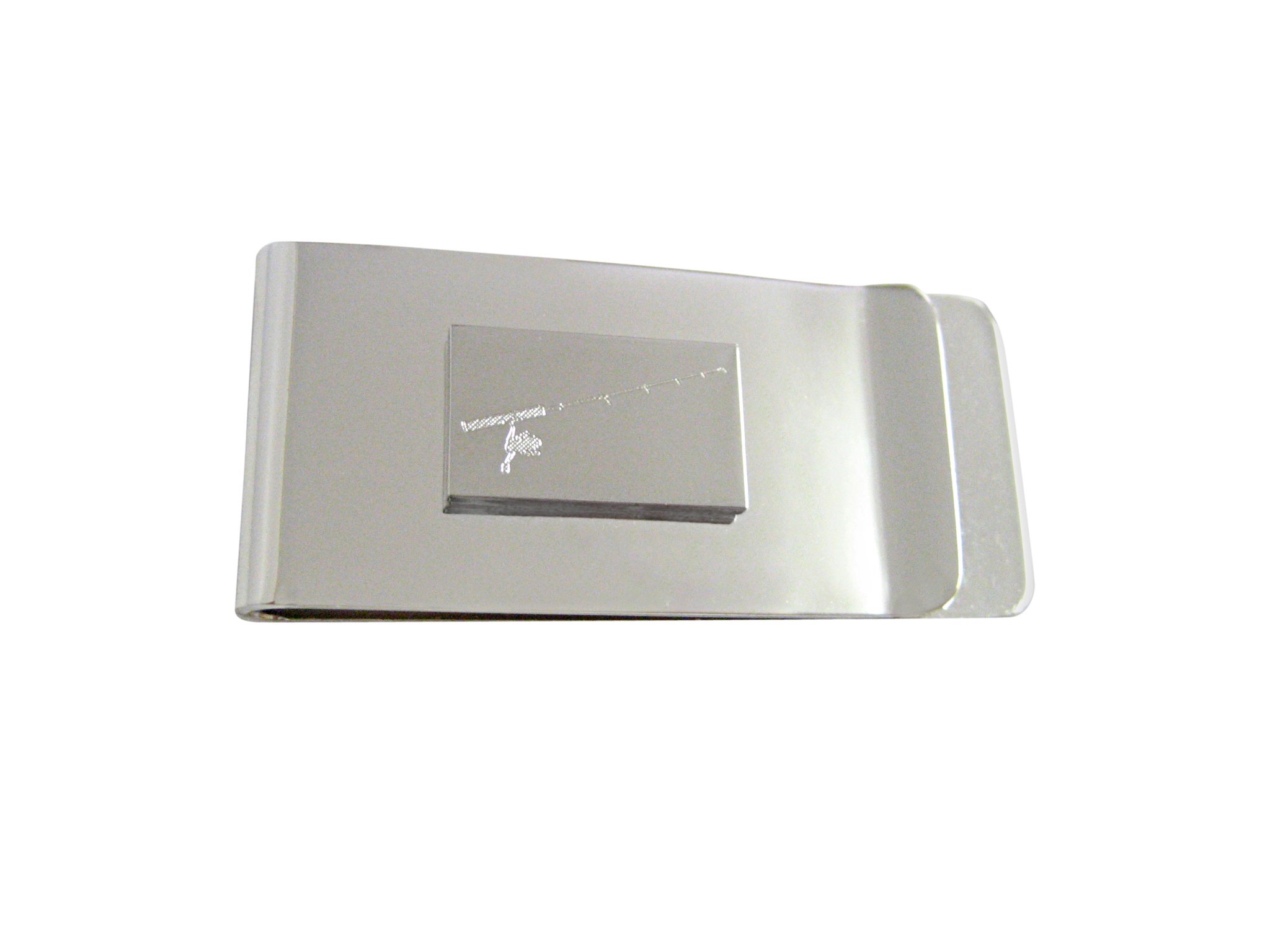 Kiola Designs Silver Toned Etched Fishing Rod Money Clip - Stylish Wallet Accessory for Cash & Cards - Perfect Gift for Anglers & Outdoorsmen (Fishing, Camping, Hiking)