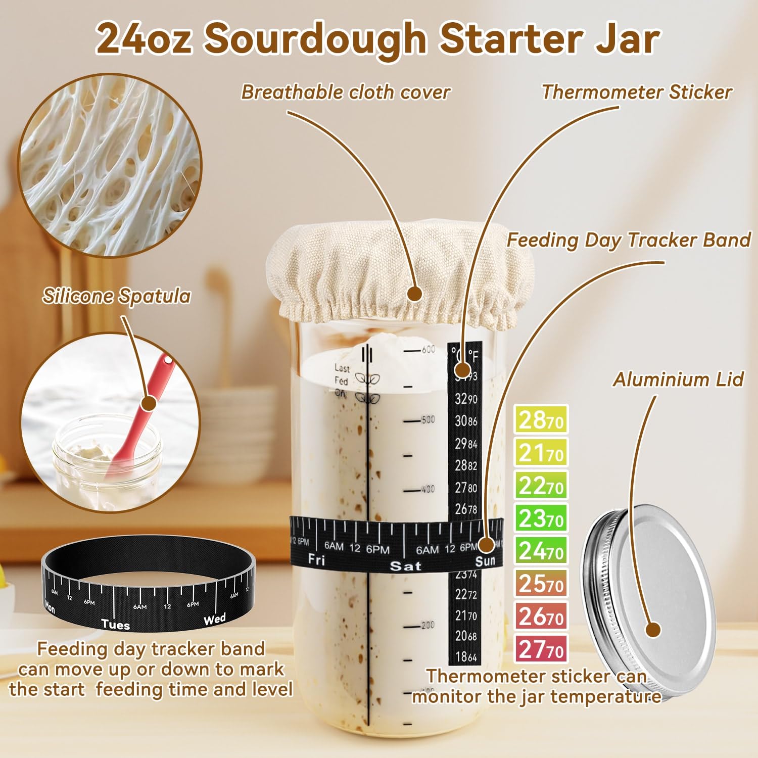 **24PCS Sourdough Starter Kit for Beginners – 2 Silicone Banneton Bread Proofing Baskets, 10 Bread Bags – Complete Baking Supplies for Homemade Artisan Bread | Perfect for Home Bakers & Bread Lovers**