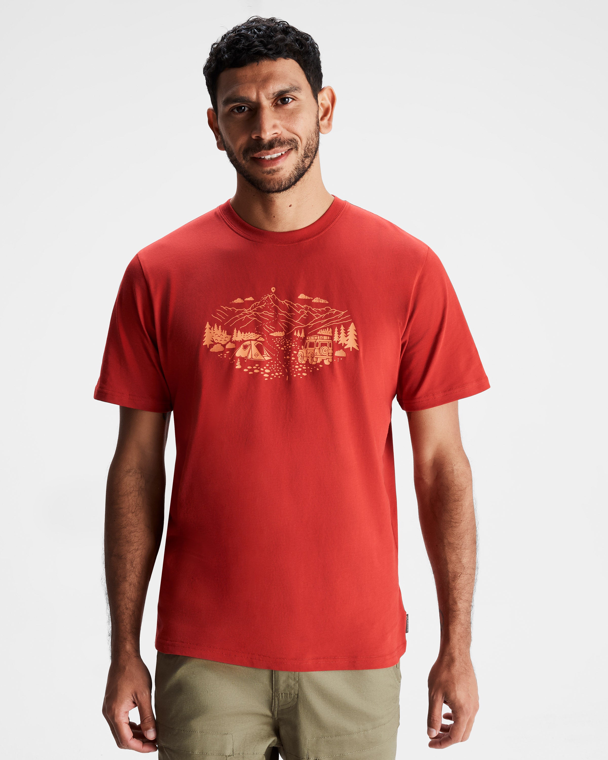 Organic Cotton Men's Ridgeline T-Shirt with Spicy Chilli Pepper Print - Soft & Breathable Casual Tee for Outdoor Activities & Everyday Wear