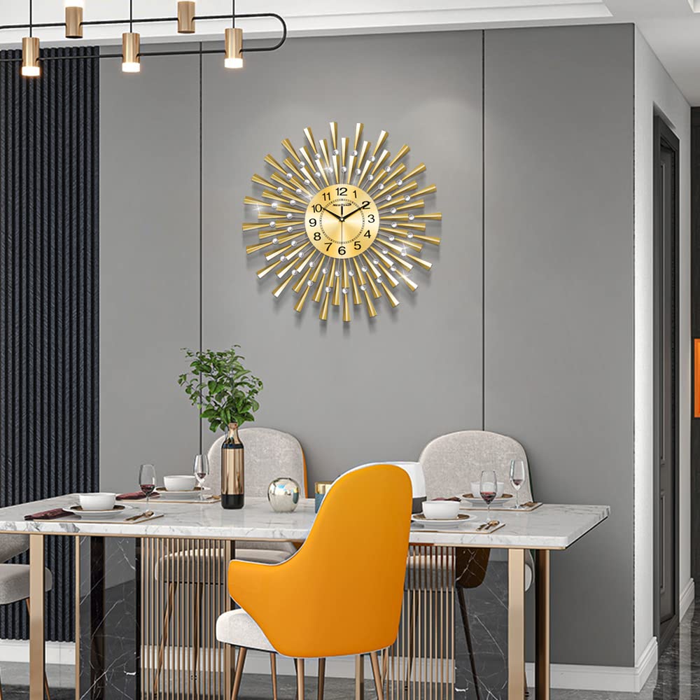 24 Inch Large Gold Wall Clock - Silent Non-Ticking Modern Decor for Living Room, Bedroom, Kitchen & Office | Perfect Home & Office Decoration for Stylish Interiors