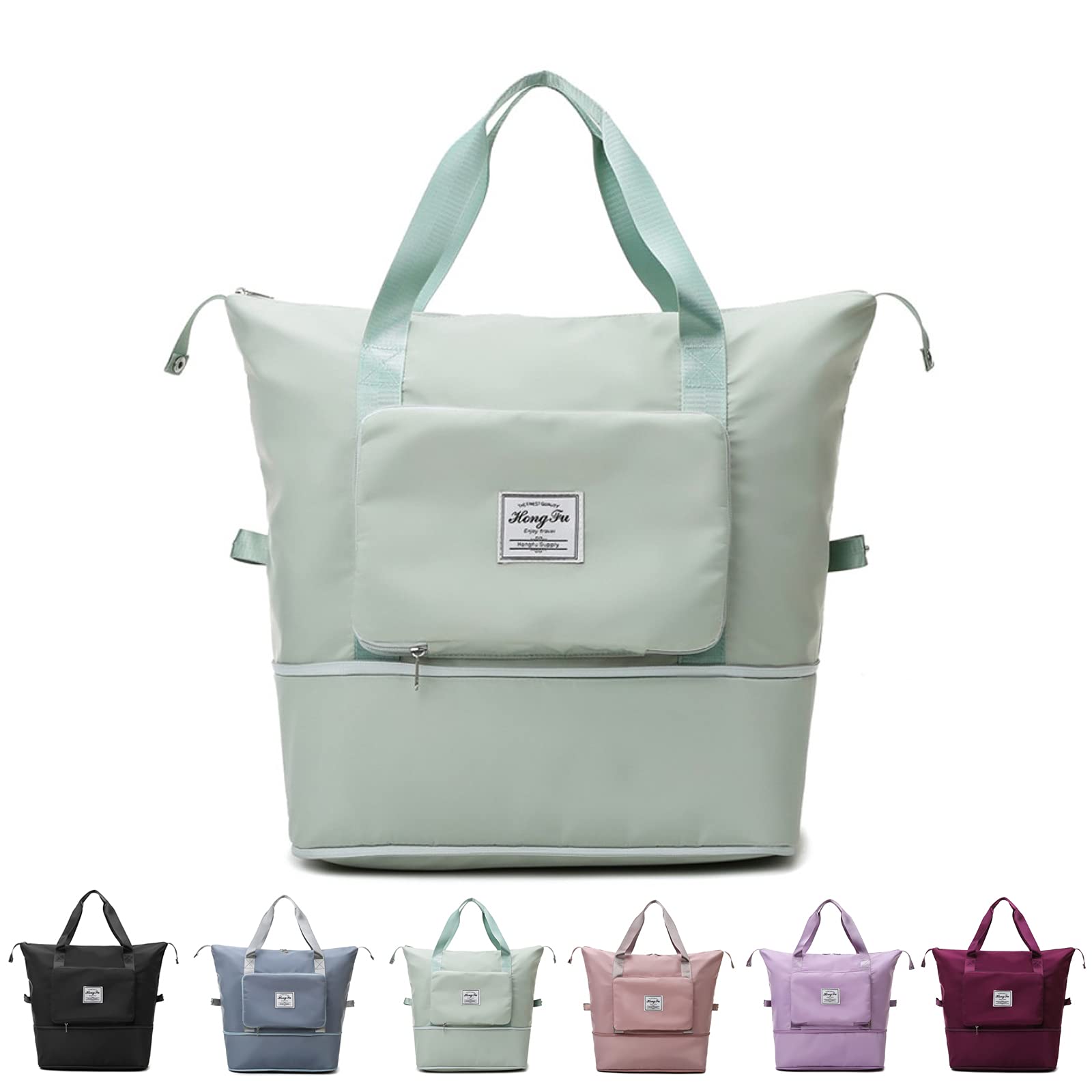Large Capacity Folding Travel Bag - Lightweight Waterproof Oxford Fabric Carry On Luggage for Women & Men, Portable Foldable Duffle Bag for Weekend Trips, Gym, Camping & Air Travel (Light Green)