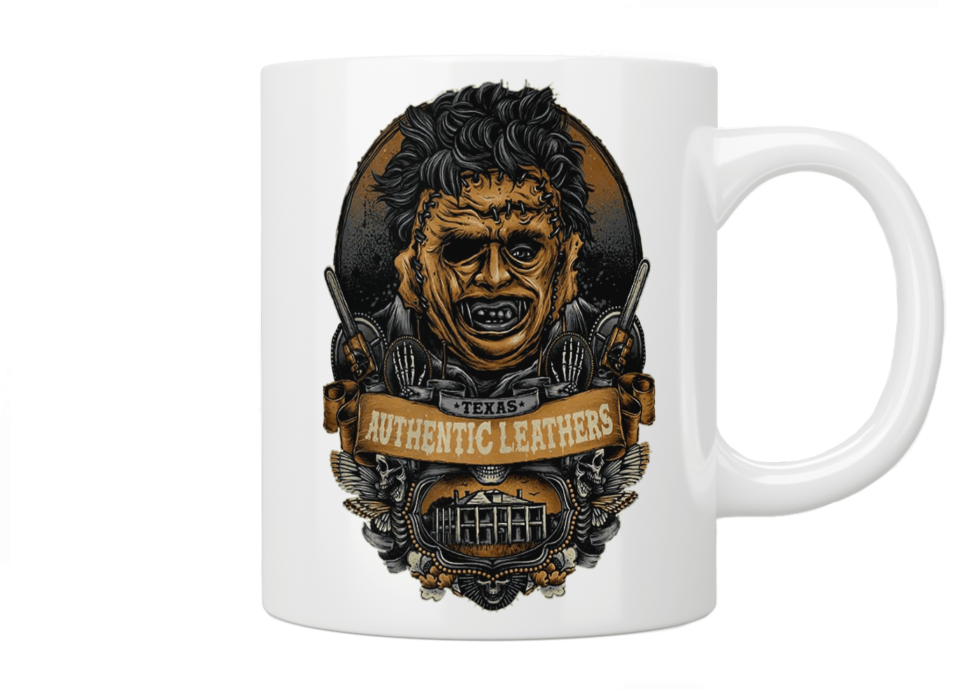 Texas Authentic Leather Mug - Premium Handcrafted Coffee Cup with Vintage Design - Perfect for Horror Movie Fans & Collectors - Ideal for Home, Office & Gifts