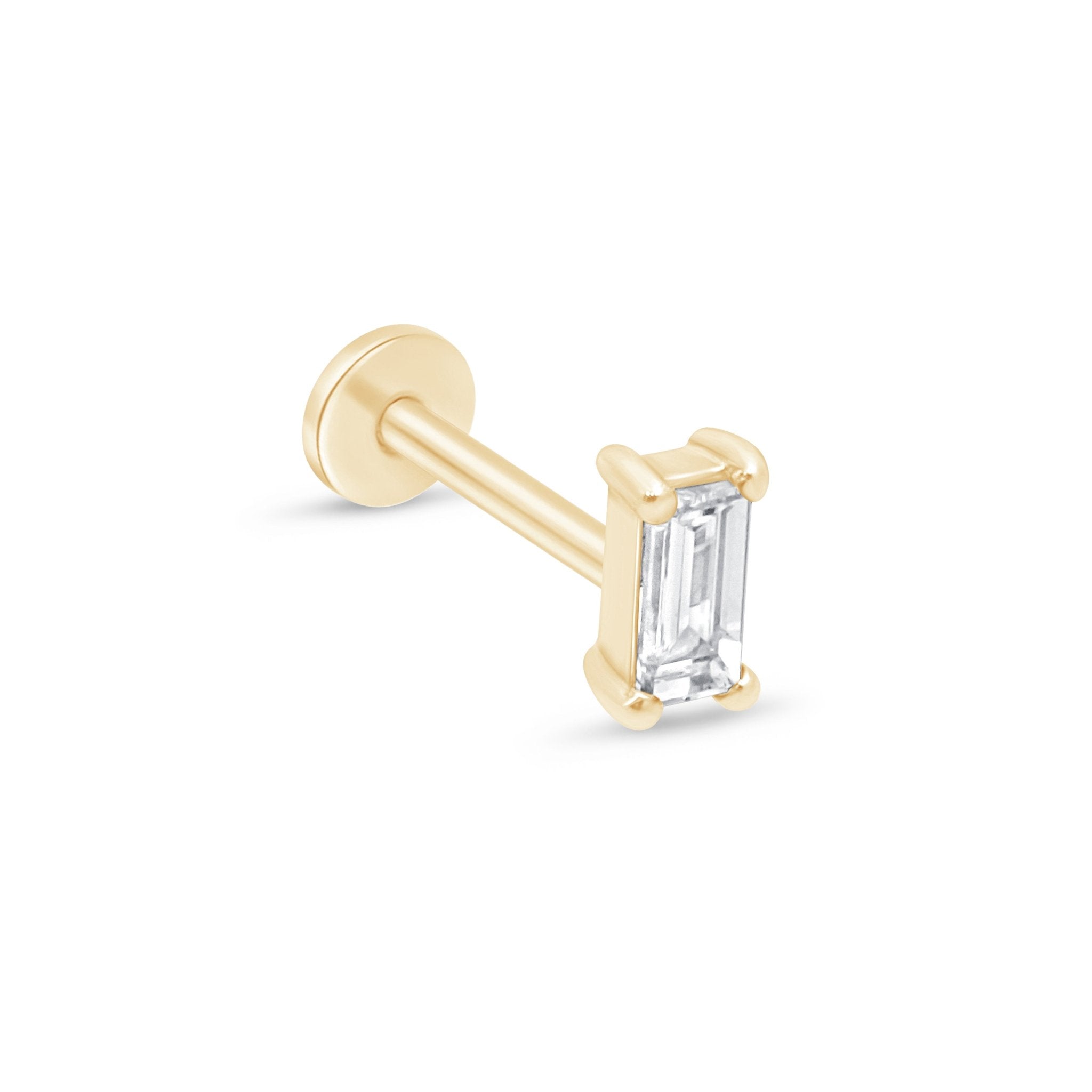 14K Solid Yellow Gold Diamond Baguette Flat Back Stud Earrings for Women - Perfect for Everyday Wear, Parties & Special Occasions