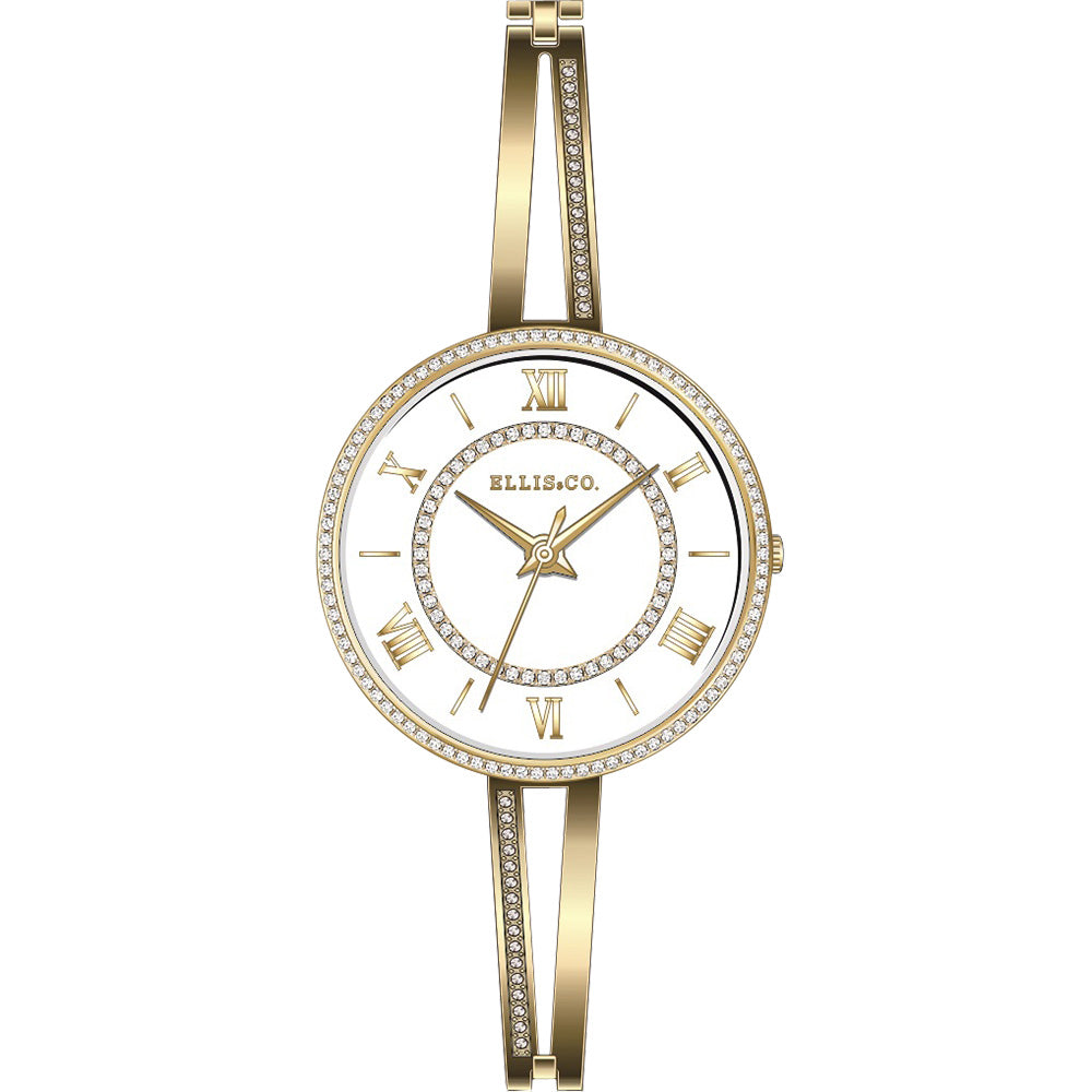 Ellis & Co Violet Gold Tone Women's Watch - Elegant & Stylish Timepiece for Everyday Wear, Office & Special Occasions