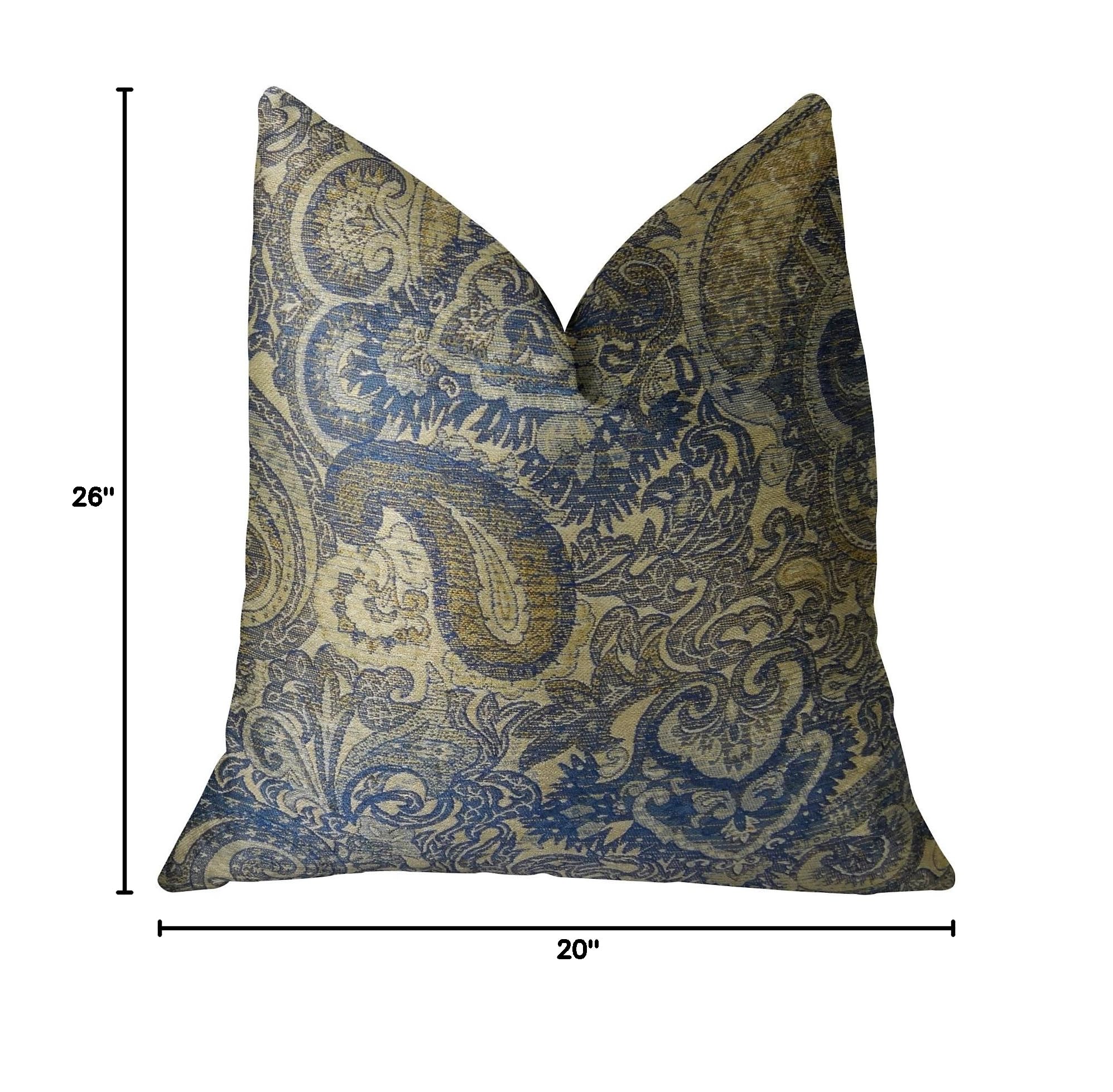 Plutus Paciotti Handmade Decorative Throw Pillow 20x26 Inches - Navy Blue Taupe for Sofa, Bed, Living Room & Home Decor