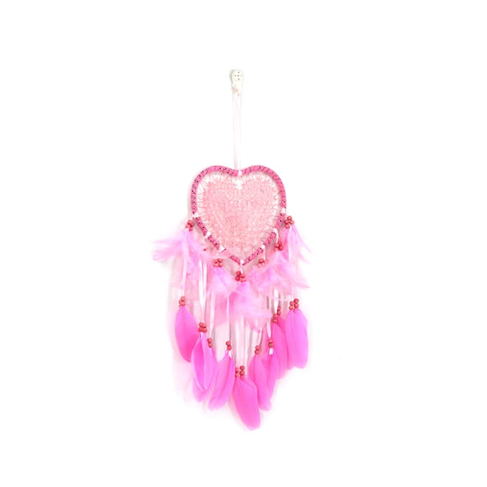 Handmade Pink Dream Catcher Wind Chime - Boho Wall Hanging Decor for Bedroom, Nursery & Living Room - Natural Feather & Bead Home Ornament for Relaxation & Positive Energy