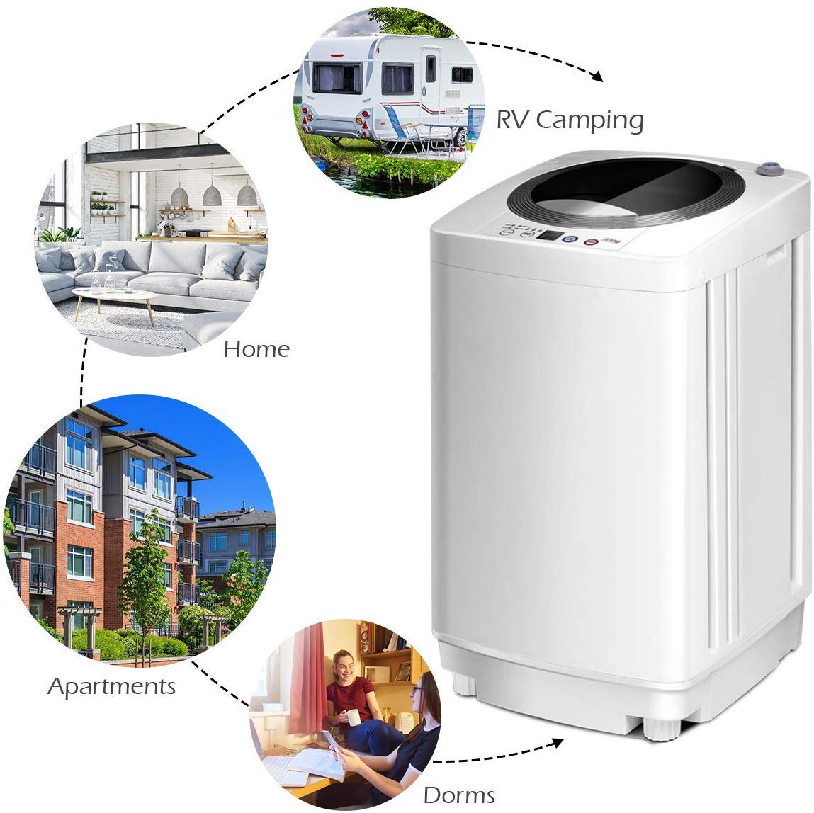 Giantex 8 LBS Portable Washing Machine with Spin Dryer - Full Automatic Compact Washer & Dryer Combo for Apartments, RVs, Dorms - Built-in Pump Drain for Easy Water Removal - Perfect for Small Spaces, Travel & Laundry Rooms