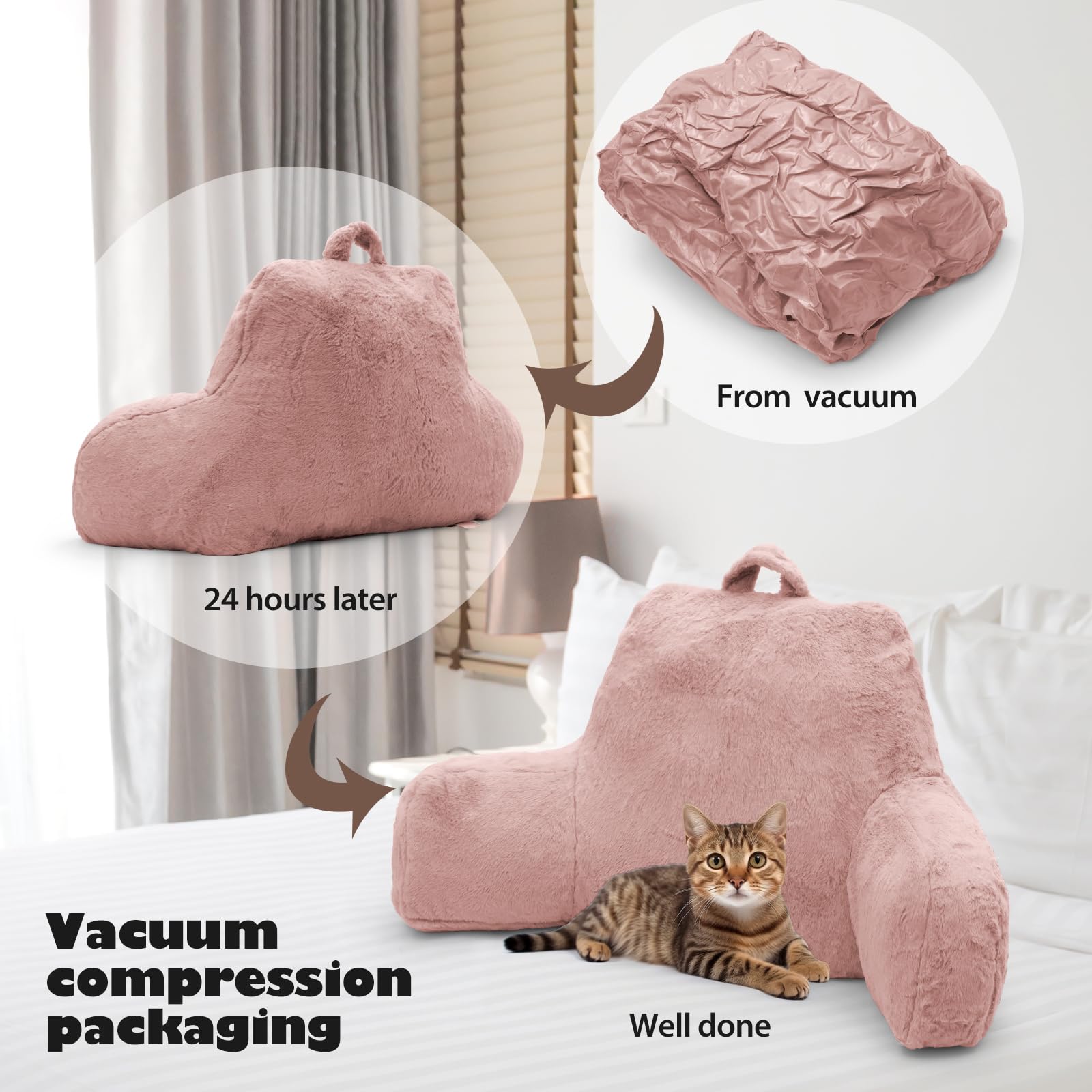 **Memory Foam Reading Pillow for Adults - Standard Back Support Cushion with Extend Arms for Sitting Up in Bed, Sofa & Floor (Pink) - Perfect for Reading, Watching TV, Relaxing & Nursing**