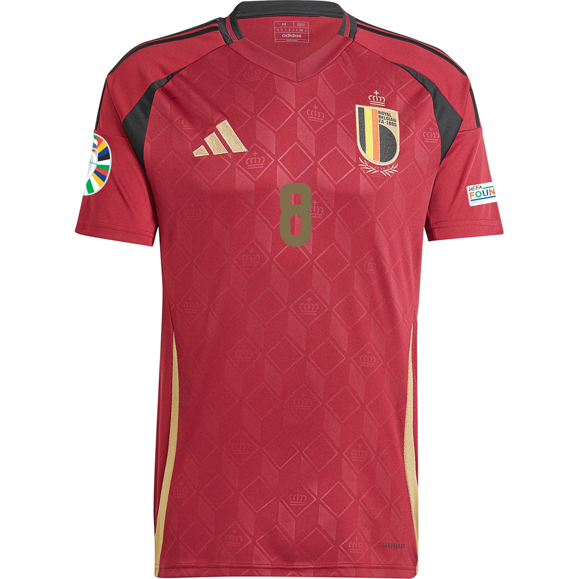 Adidas Belgium Youri Tielemans Home Jersey 2024/25 with Euro 2024 Patches - Burgundy Red Soccer Shirt for Fans & Match Days